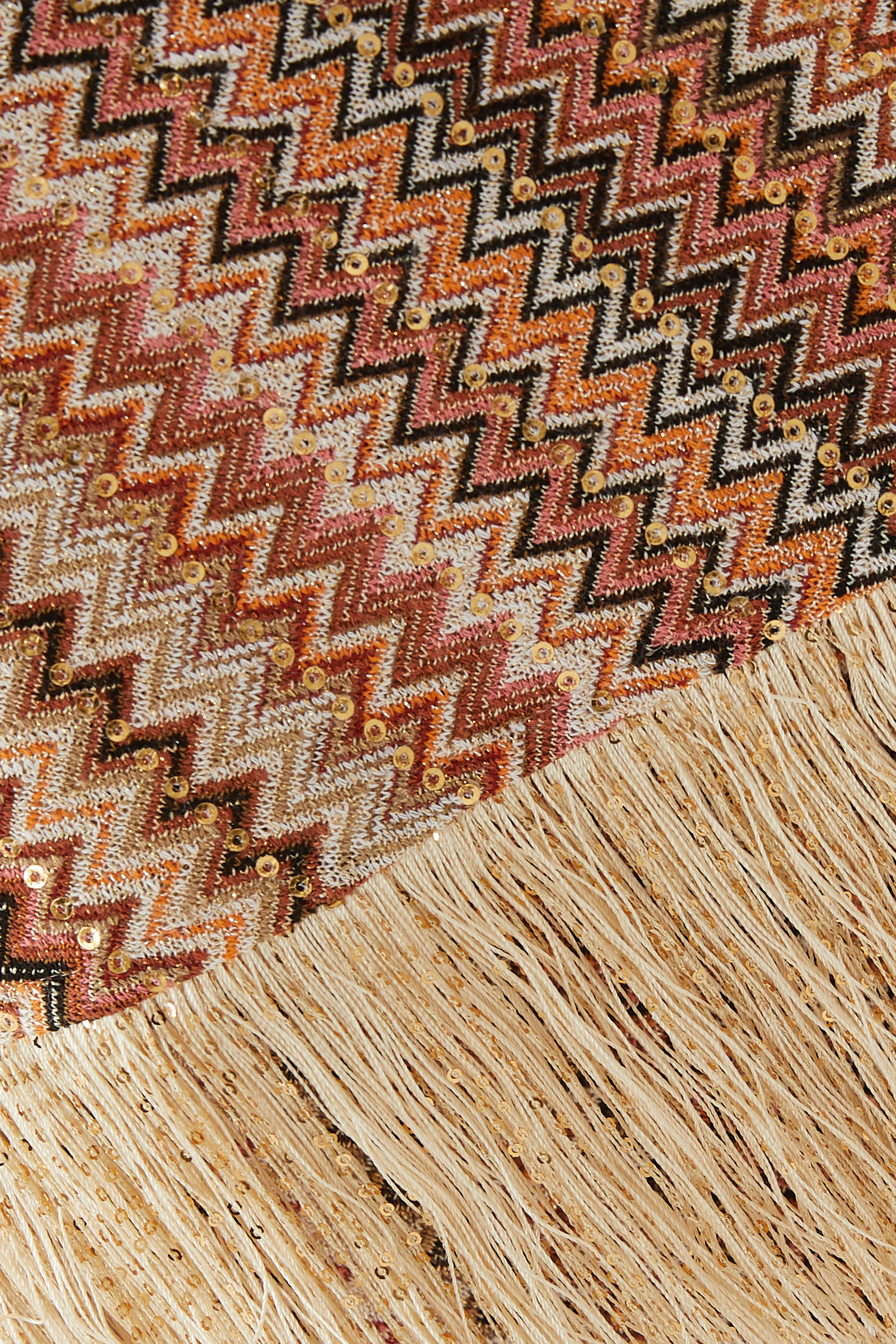 Exclusive Chevron Raschel Sequinned Asymmetrical Fringed Top