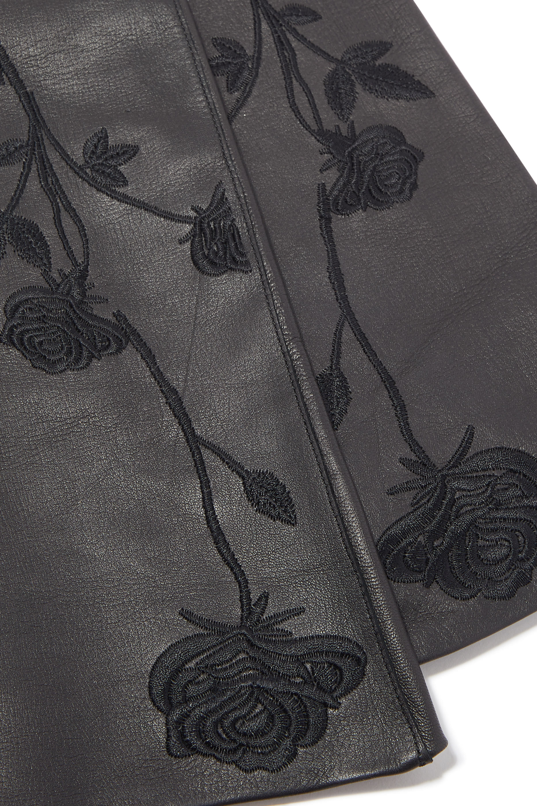 Floral Embroidered Leather Gloves