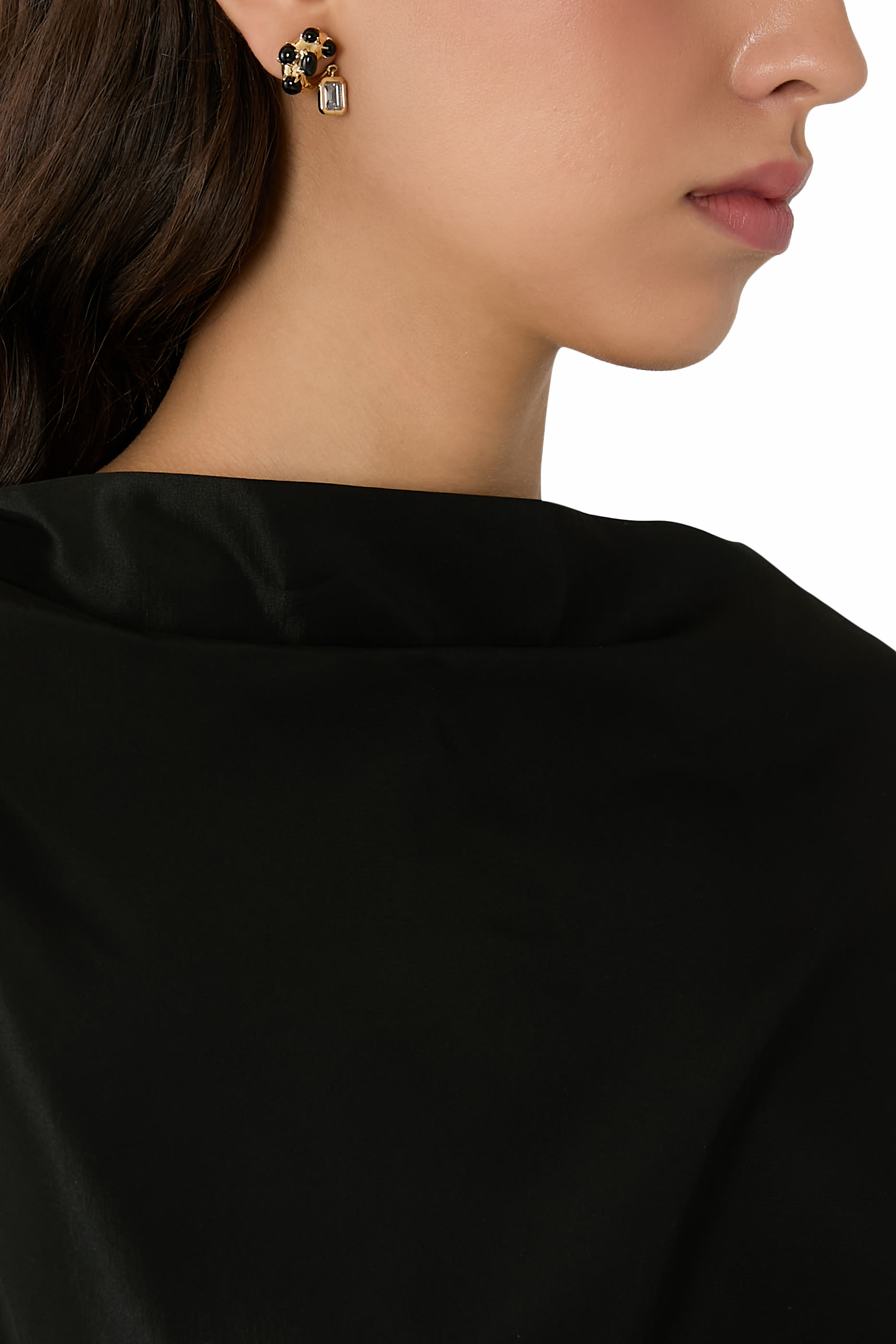 Nano Earrings, 925 Sterling Silver with Crystal & Black Pearls