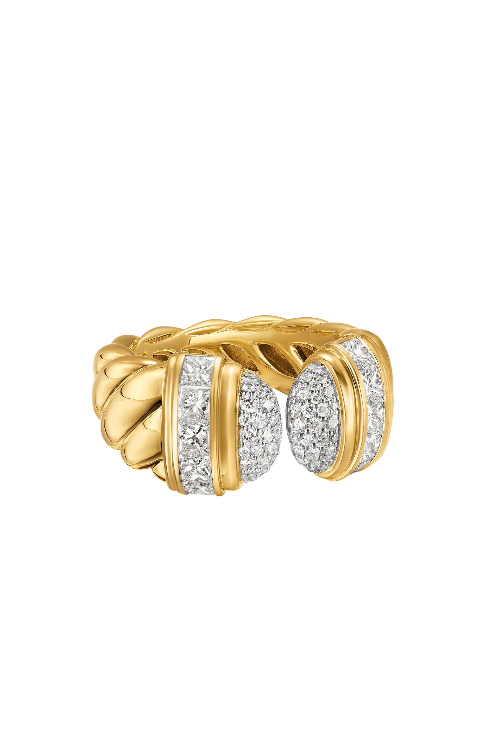 Sculpted Cable Open Cocktail Ring, 18k Yellow Gold & Diamonds