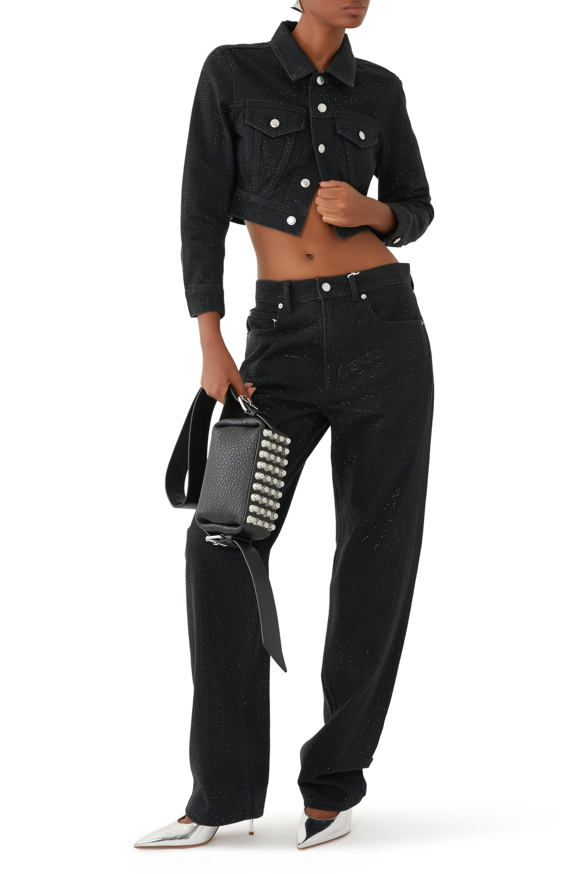 Shrunken Trucker Jacket in Crystal Hotfix Denim