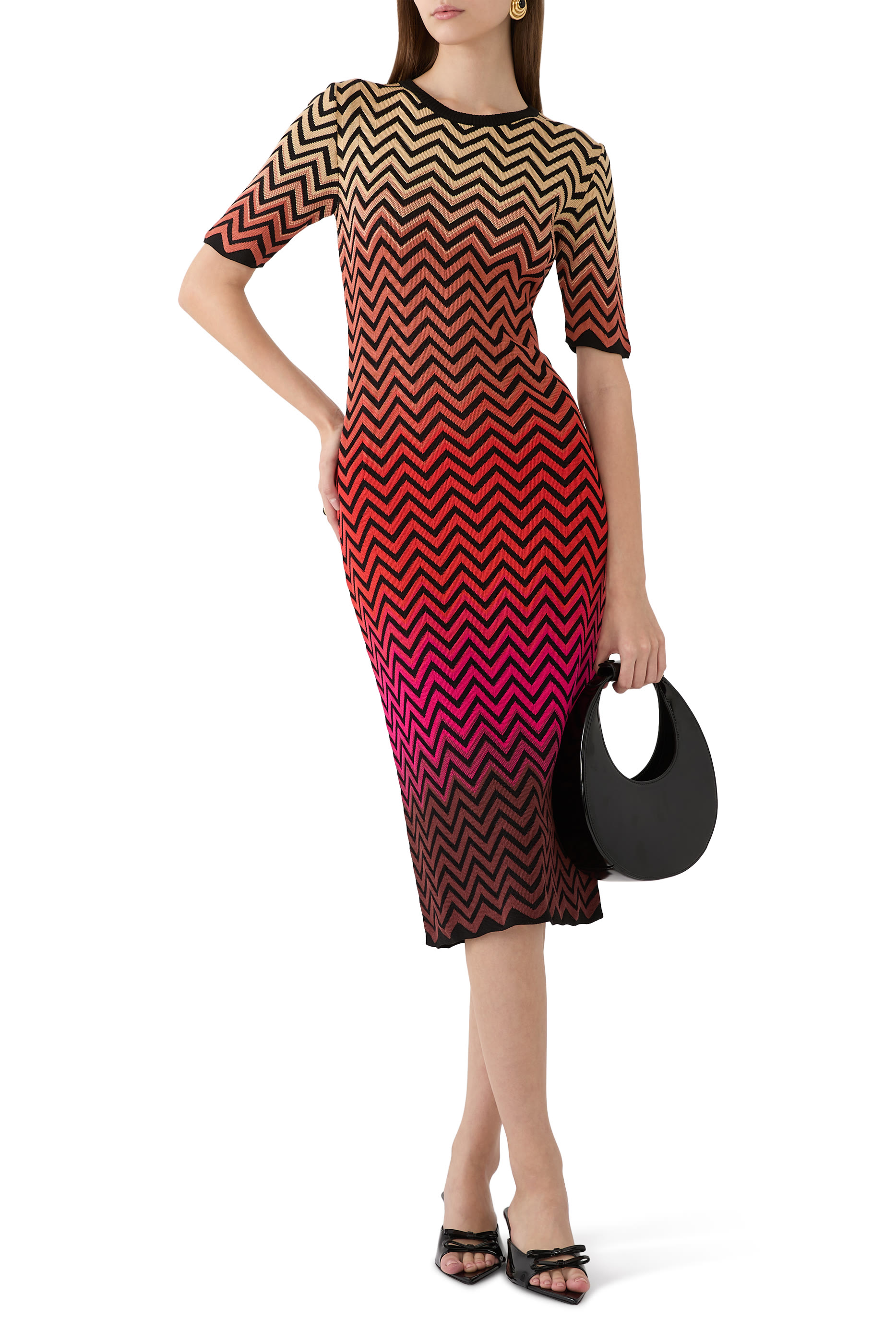D&eacute;grad&eacute; Chevron Motif Midi Dress