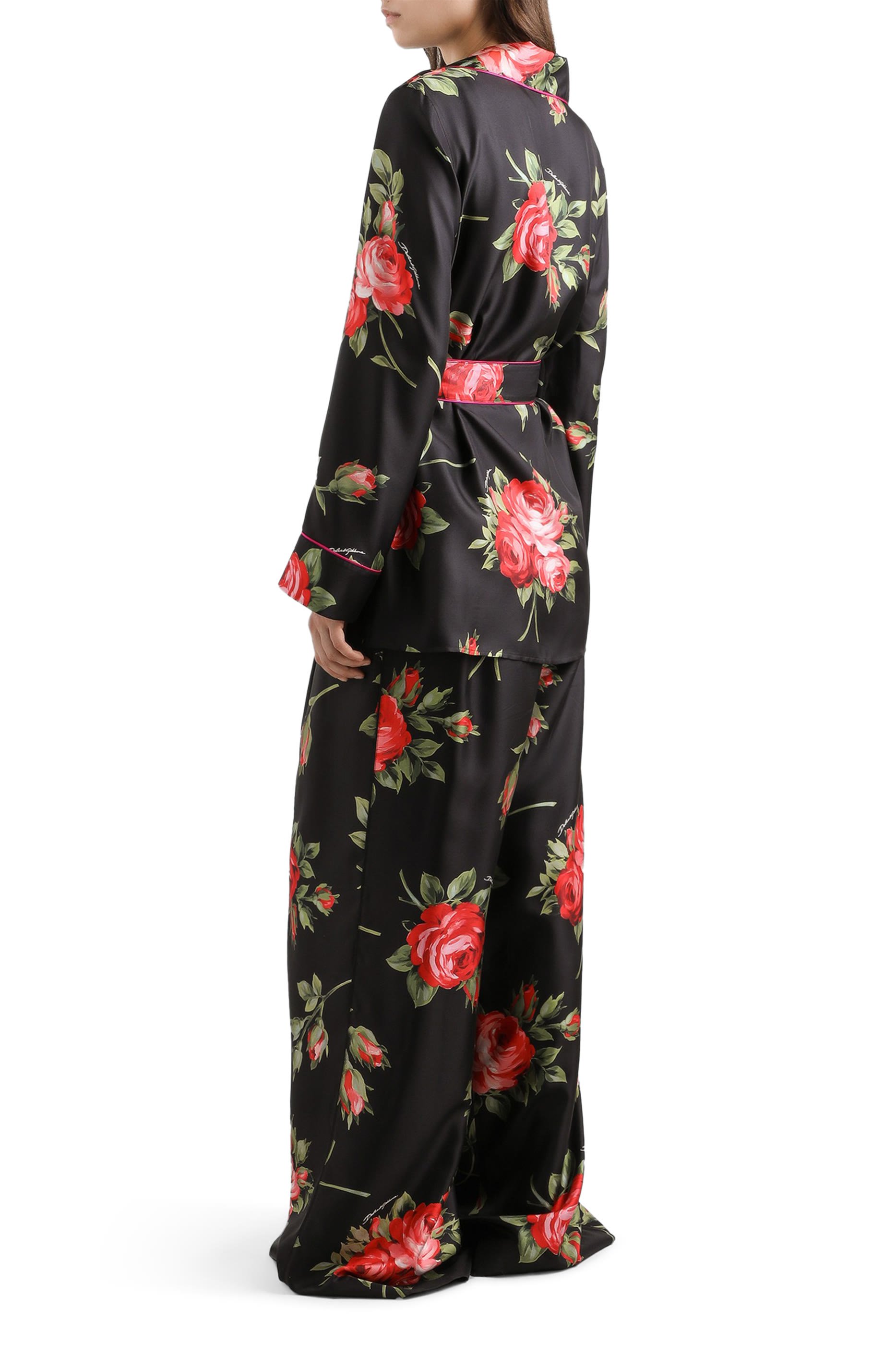 Rose Bouquet Wide-Leg Twill Trousers