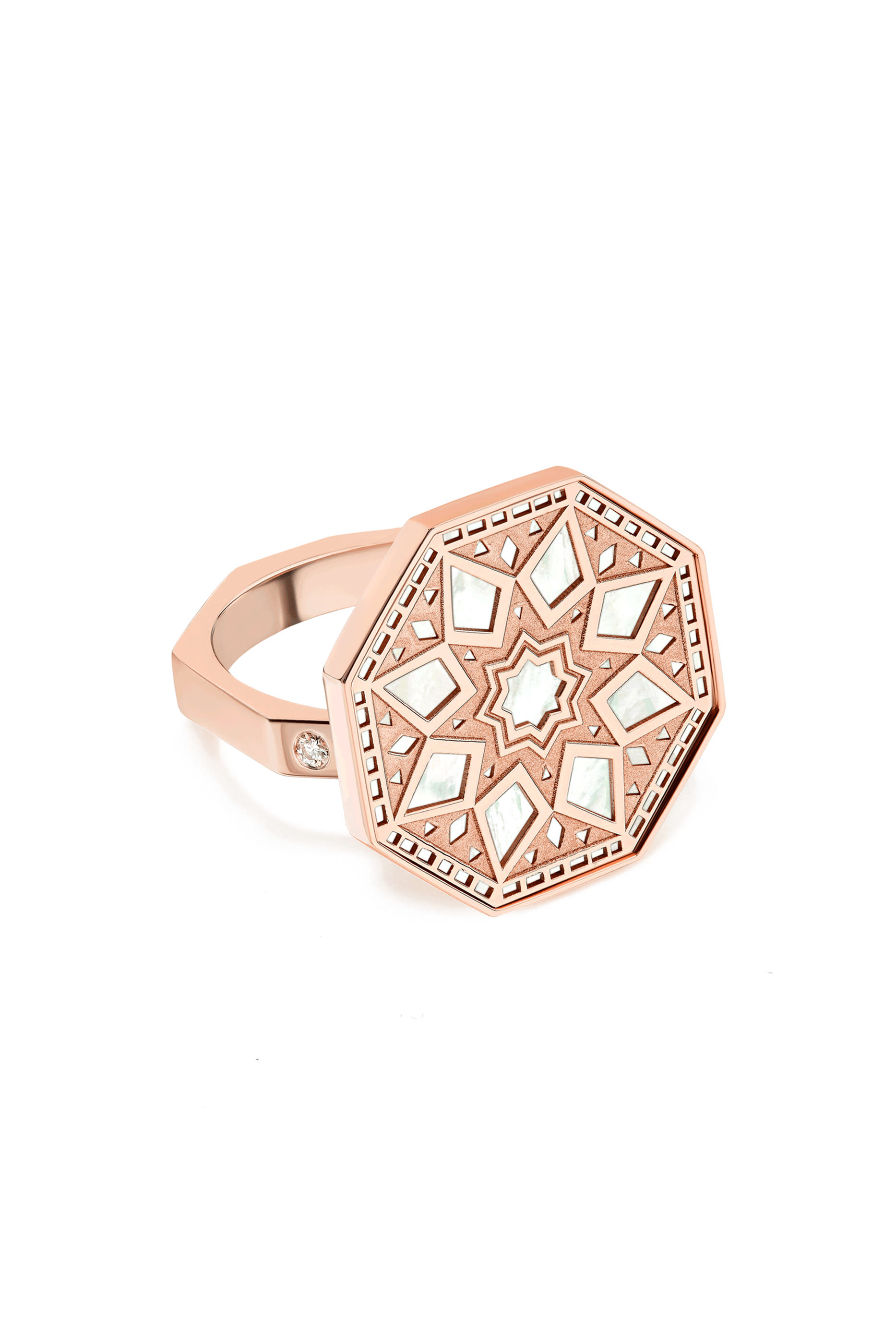 Classic Turath Ring, 18k Pink Gold & Mother-of-Pearl, Diamonds