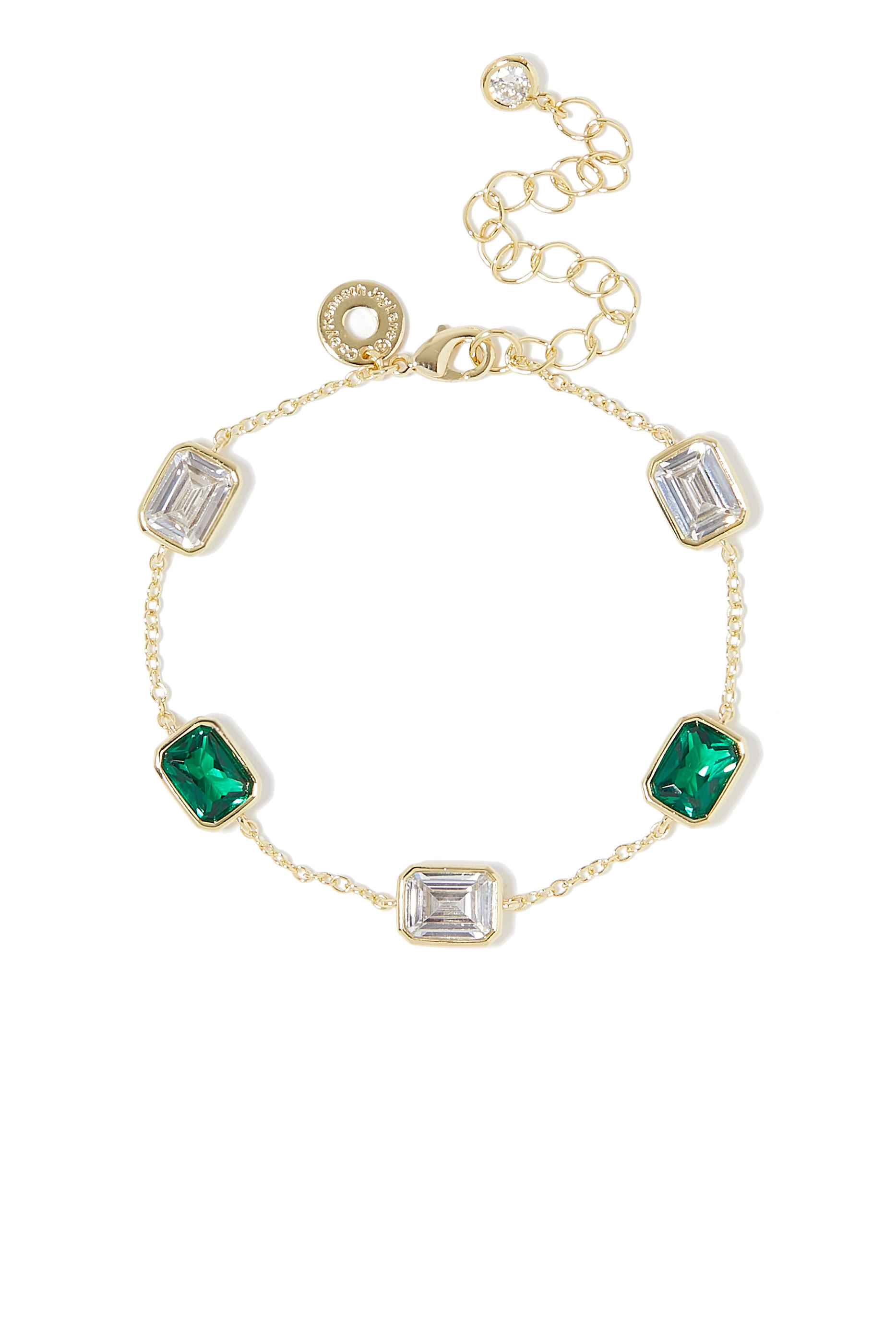 Emerald Station Bracelet, Gold-Plated Brass