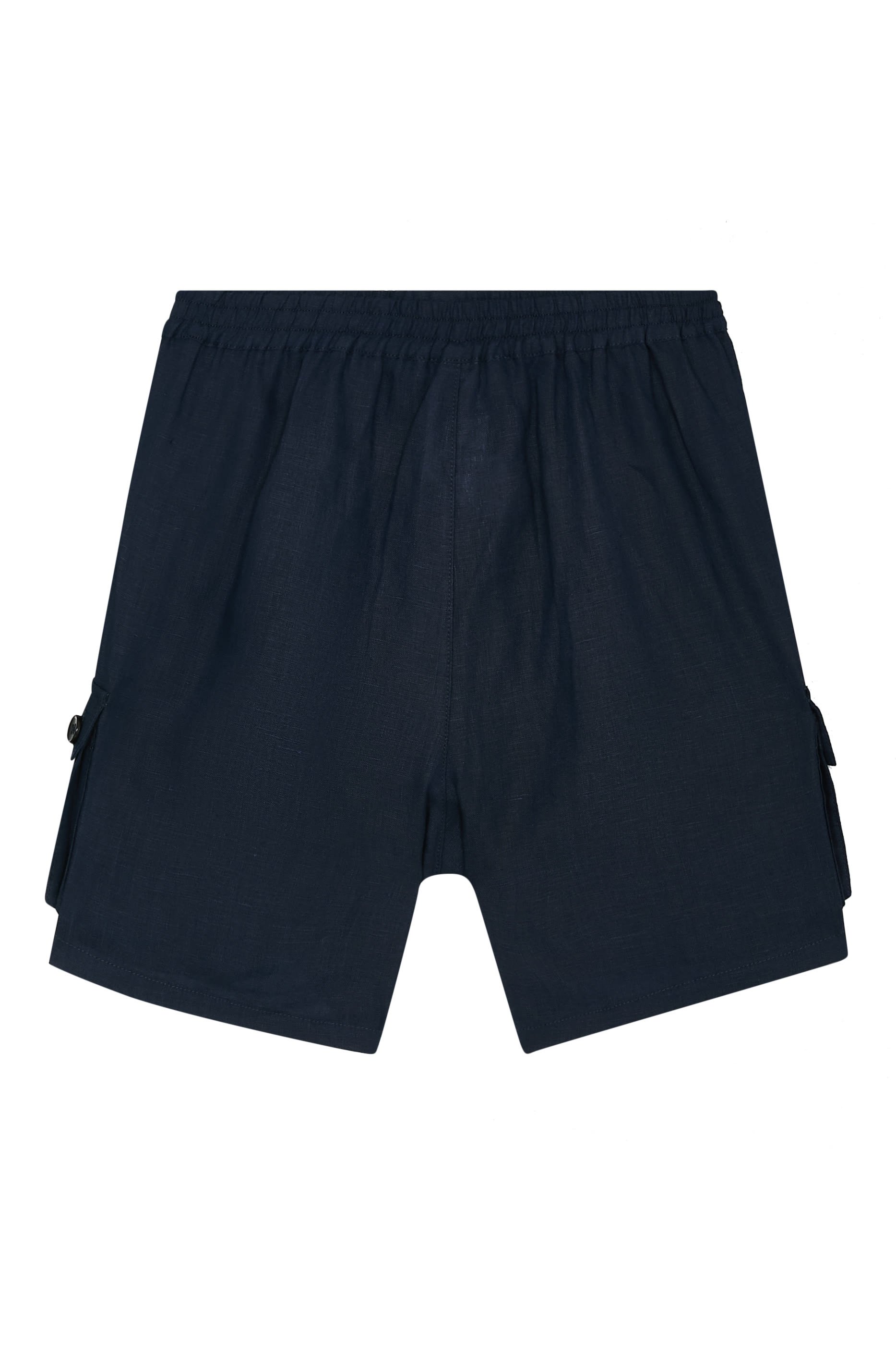 Kids Linen Bermuda Shorts with Crest Embroidery
