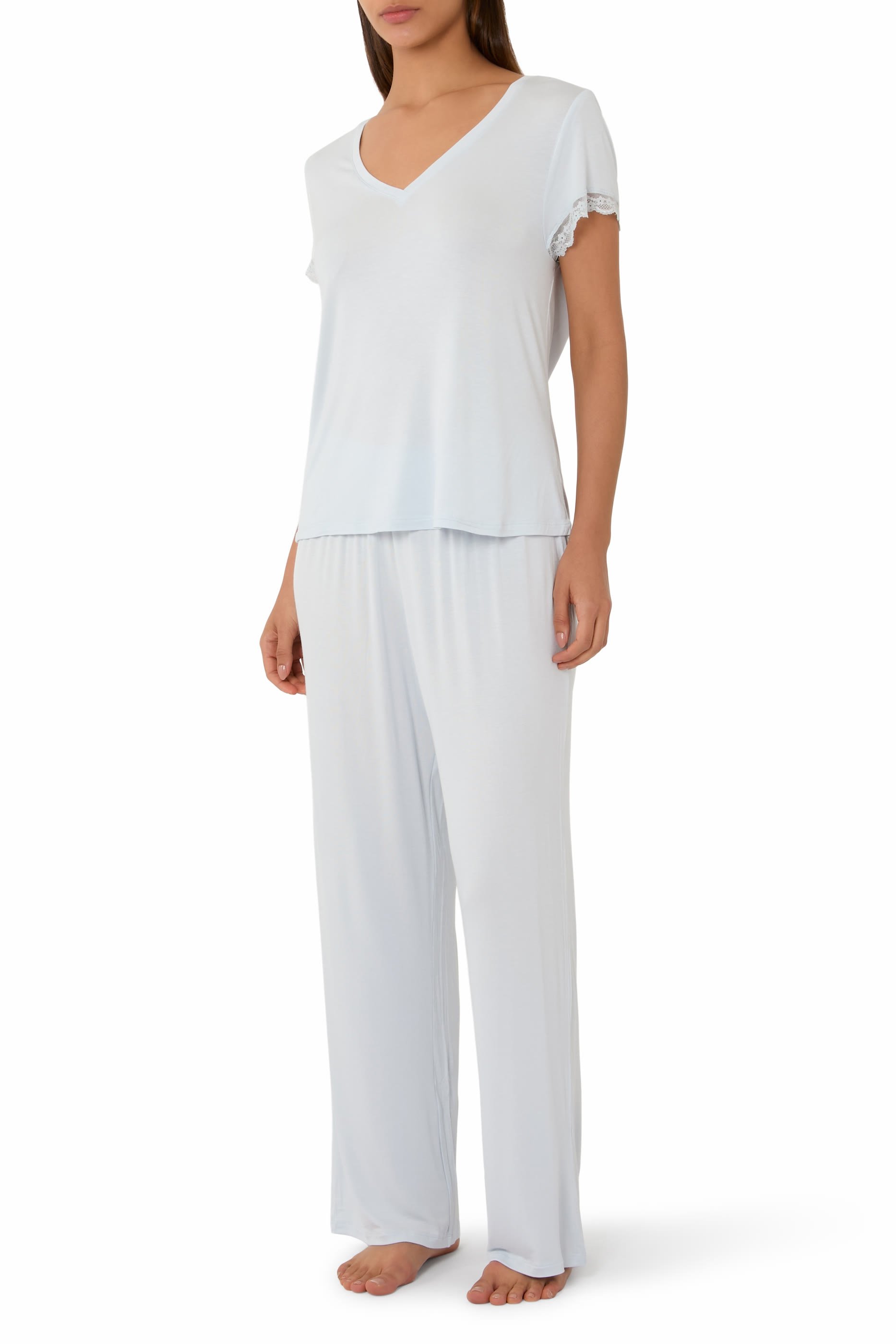 Jersey V-Neck Lace Trim Pajama Set