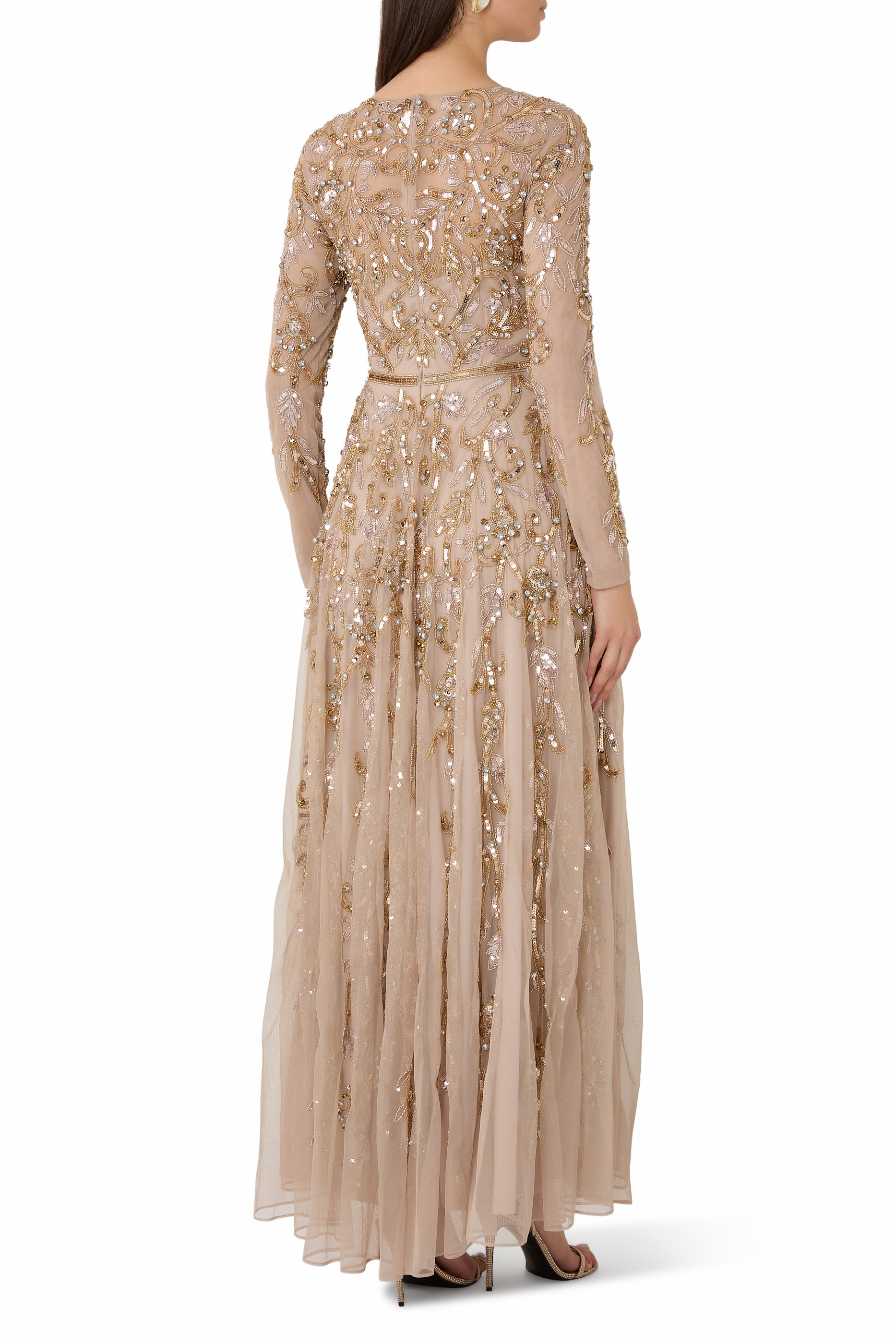 Long Sleeve Hand Embellished Gown 