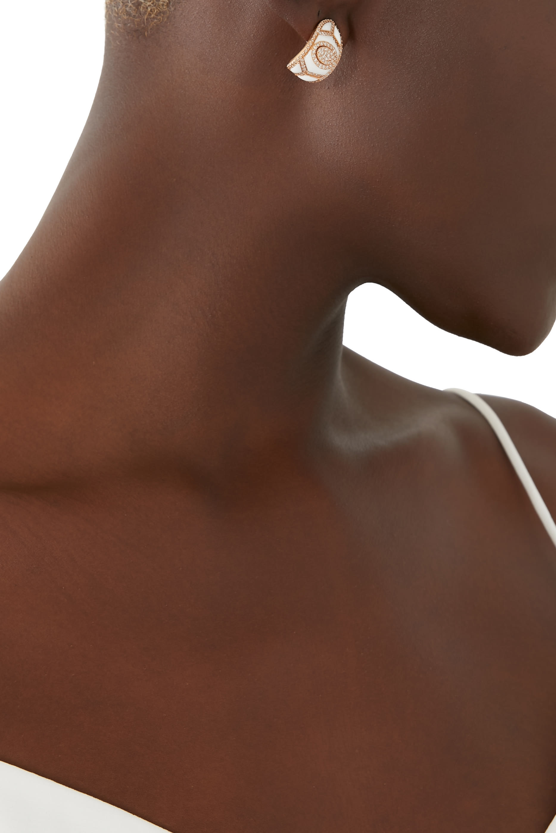 Shield Earrings White, 18k Rose Gold & Diamonds