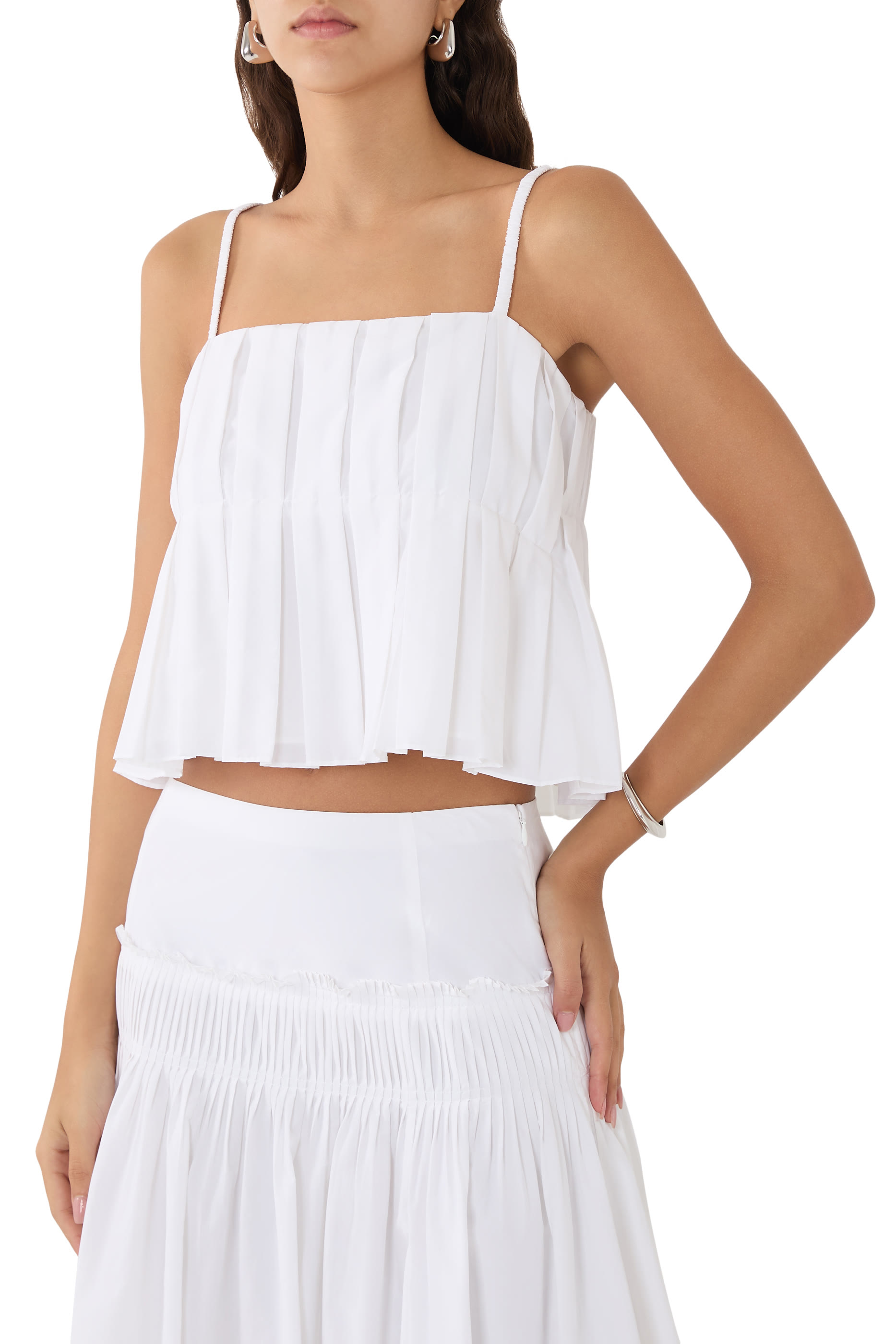 Pleated Cotton-Blend Camisole