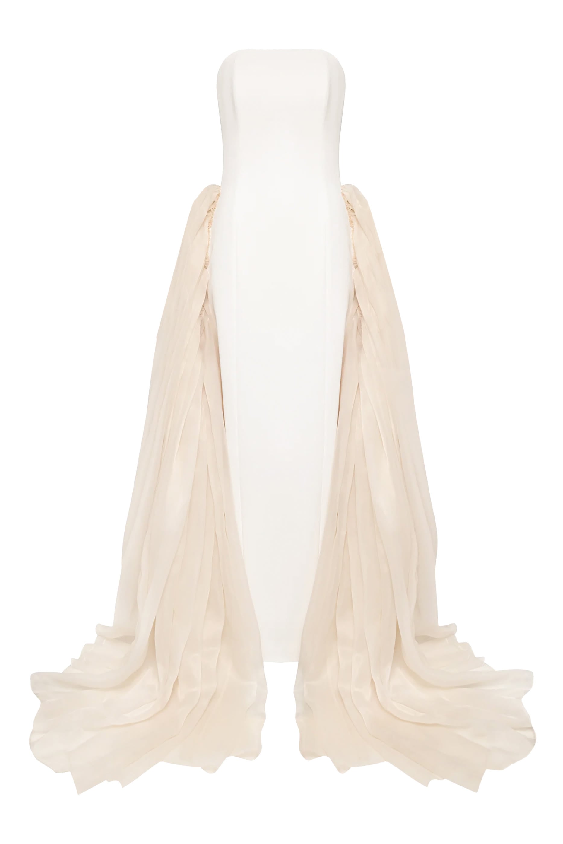 Organza Side Trains Strapless Gown