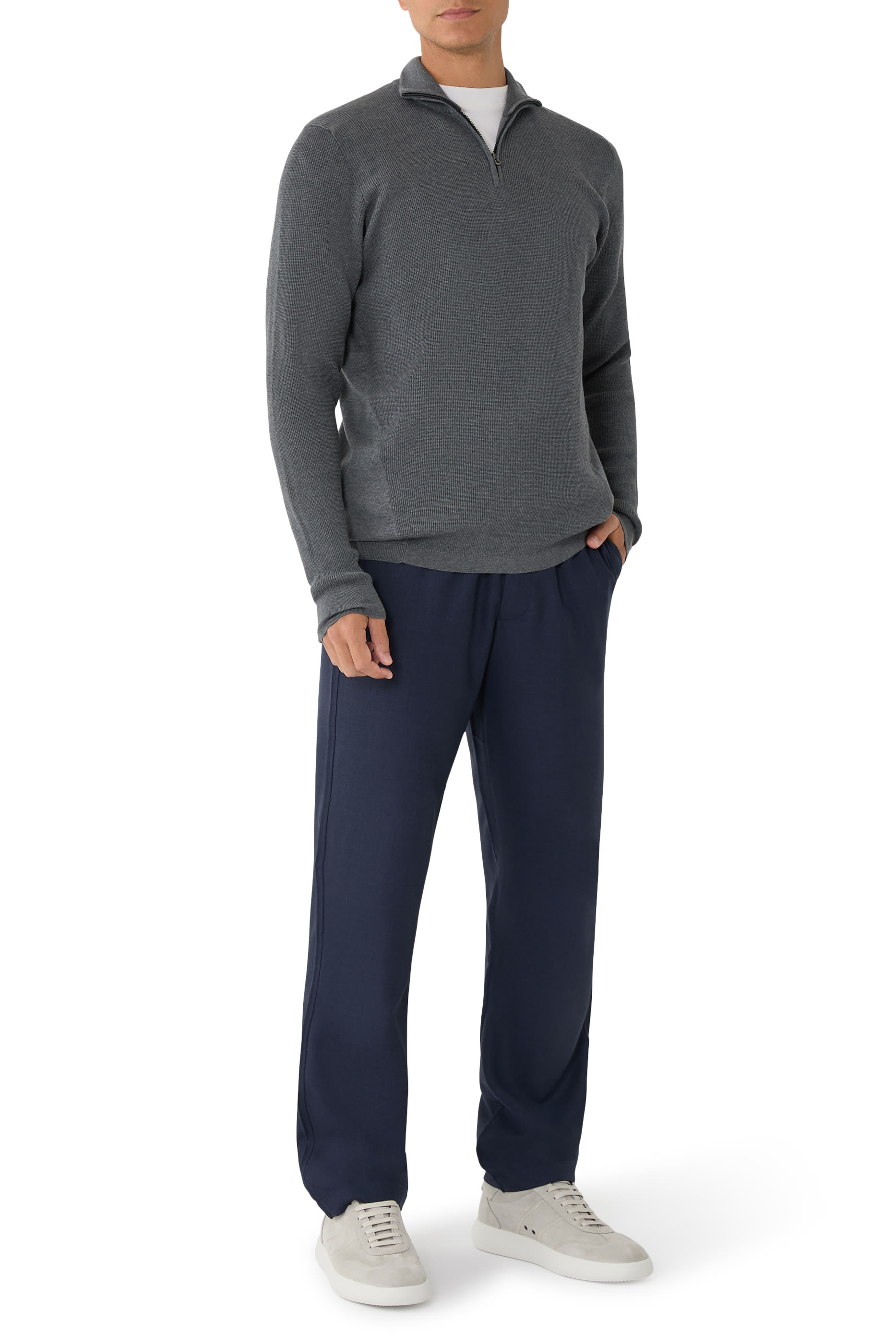  Waffle Half Zip Turtle Neck Sweater