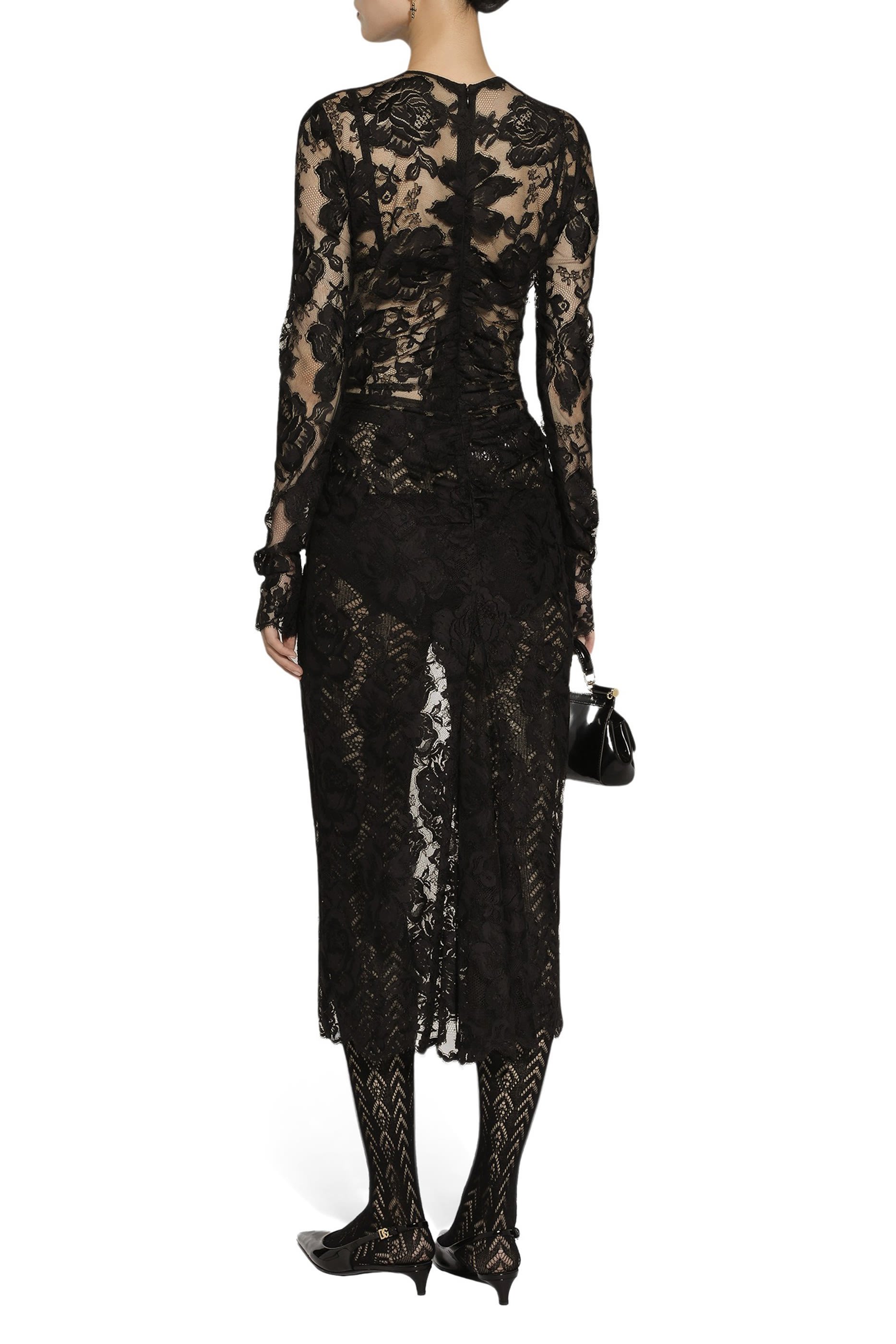 Calf-length Floral Lace Dress