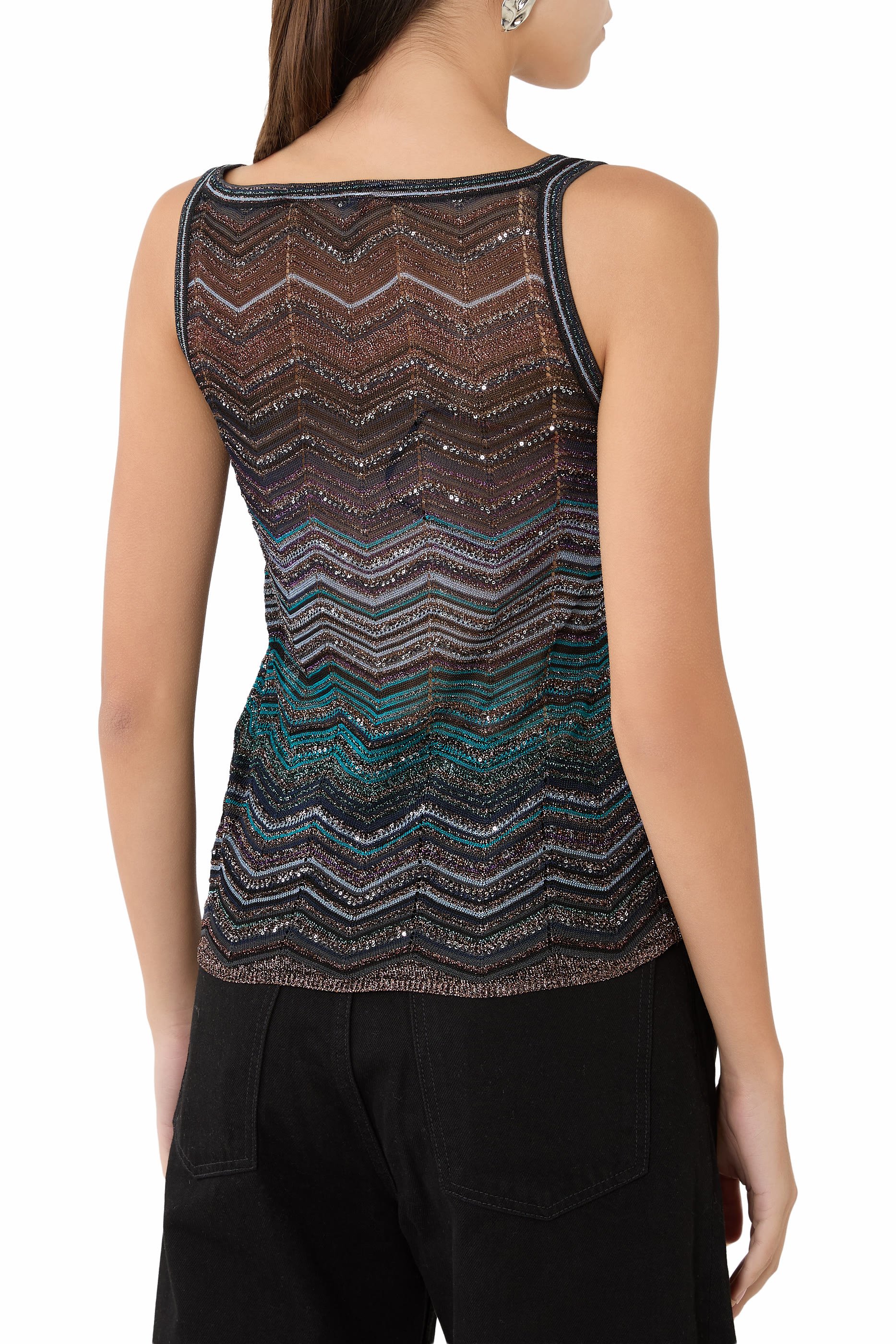 Chevron Lam&eacute; Viscose Sleeveless Crewneck Top 