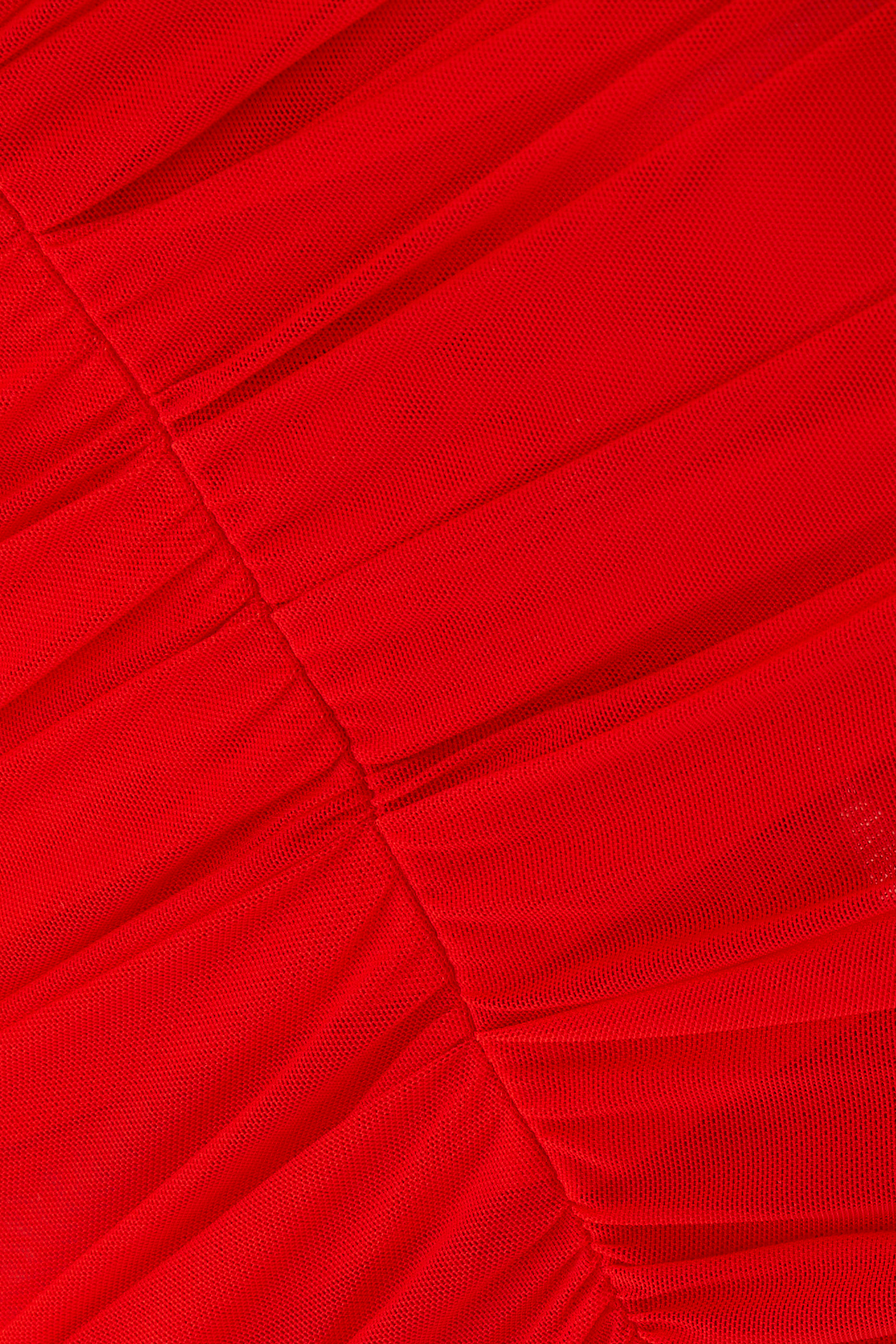 Ruched Mesh Midi Skirt