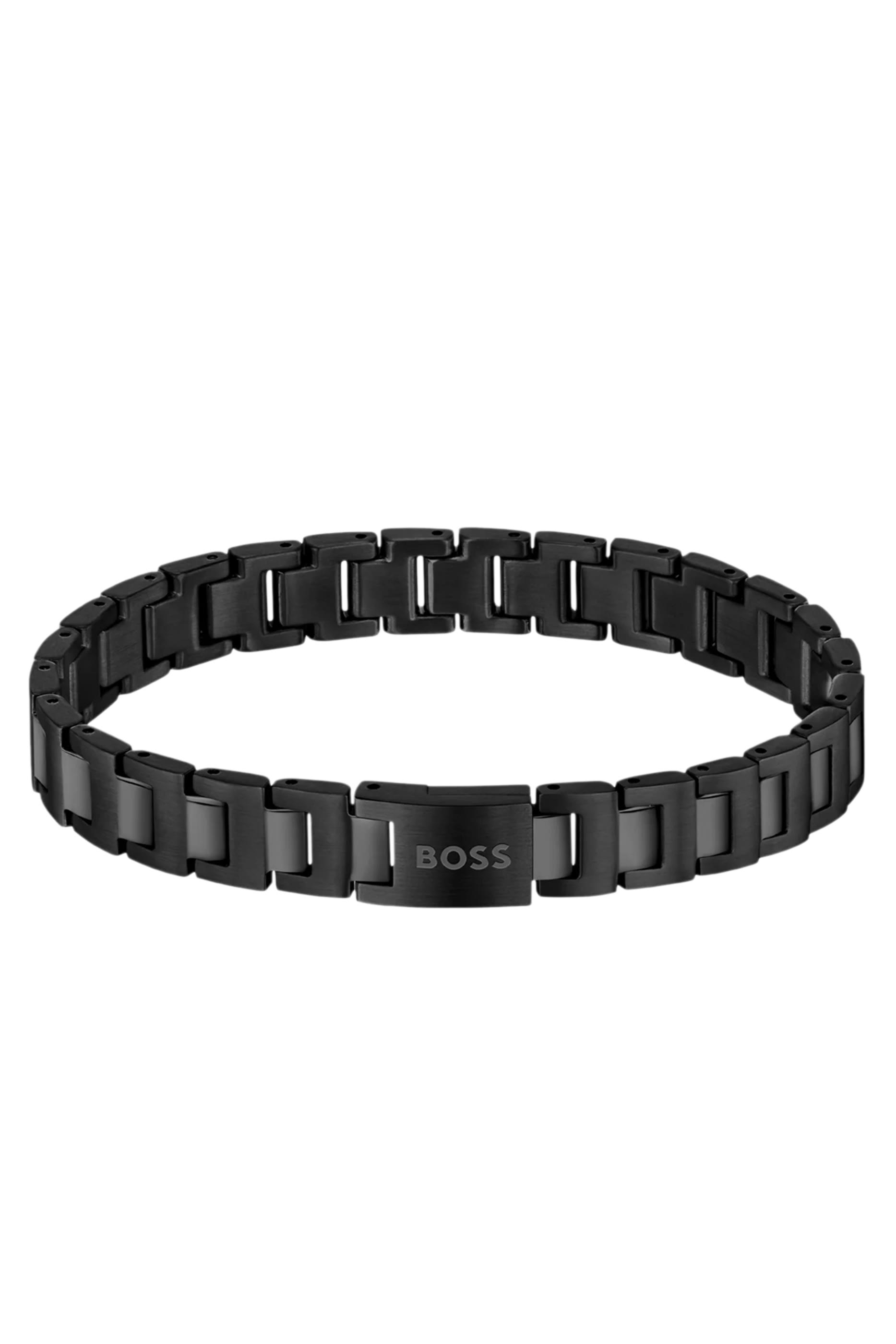 Black-Plated Link Cuff with Logo Closure