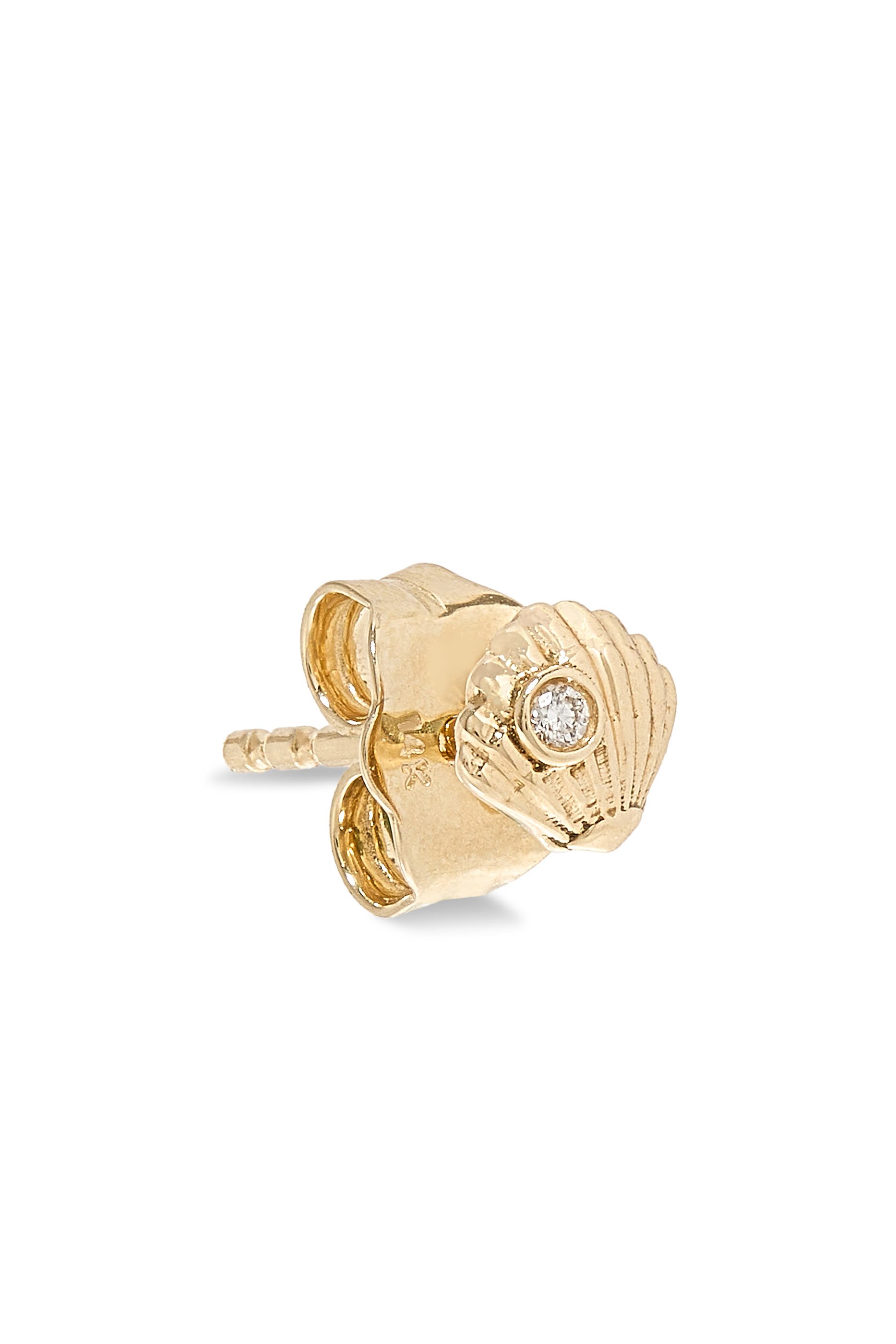 Kids Tiny Shell Clam Studs, 14K Yellow Gold &  Diamond