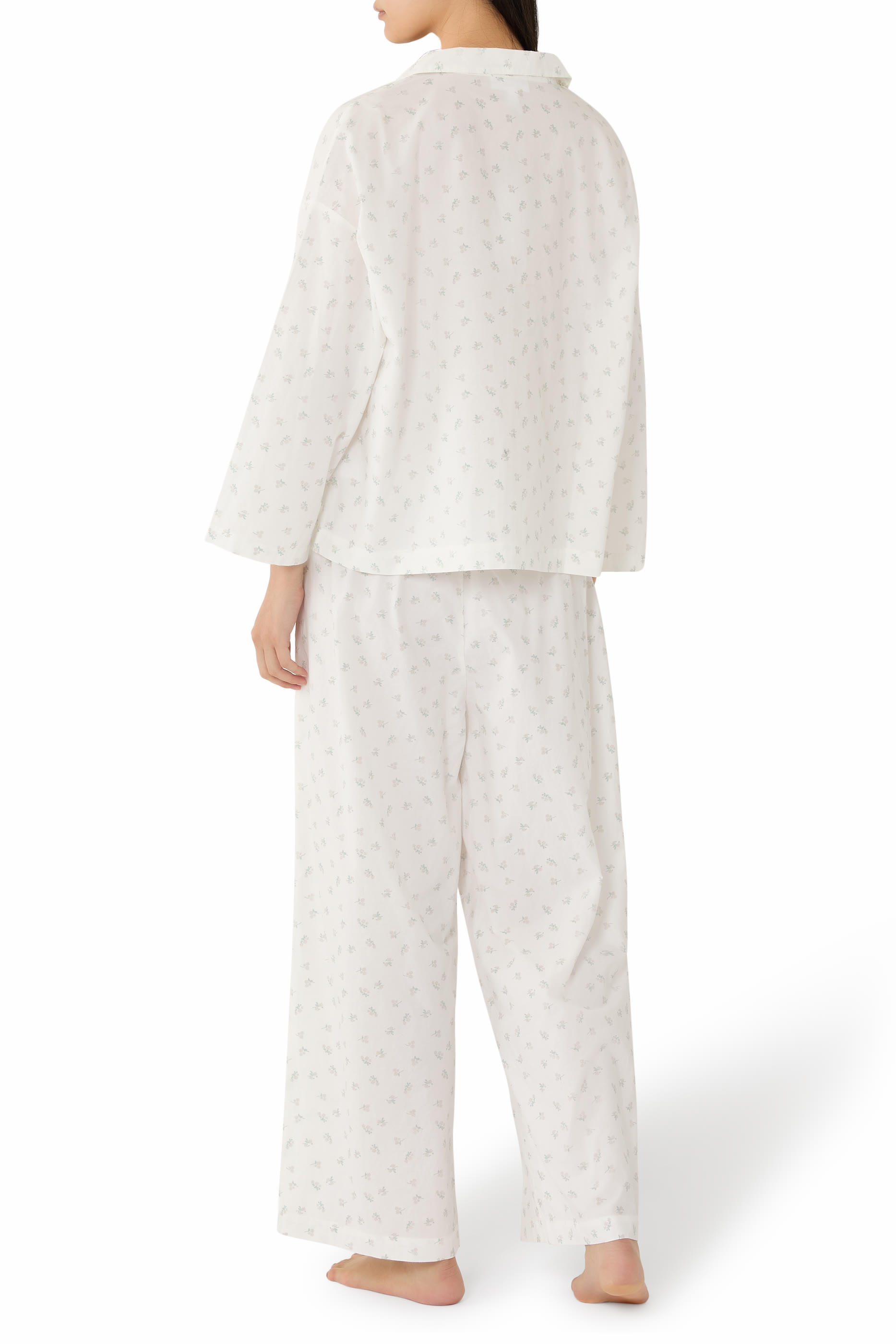 Cotton Tie Printed Drop Shoulder Pajama Set 