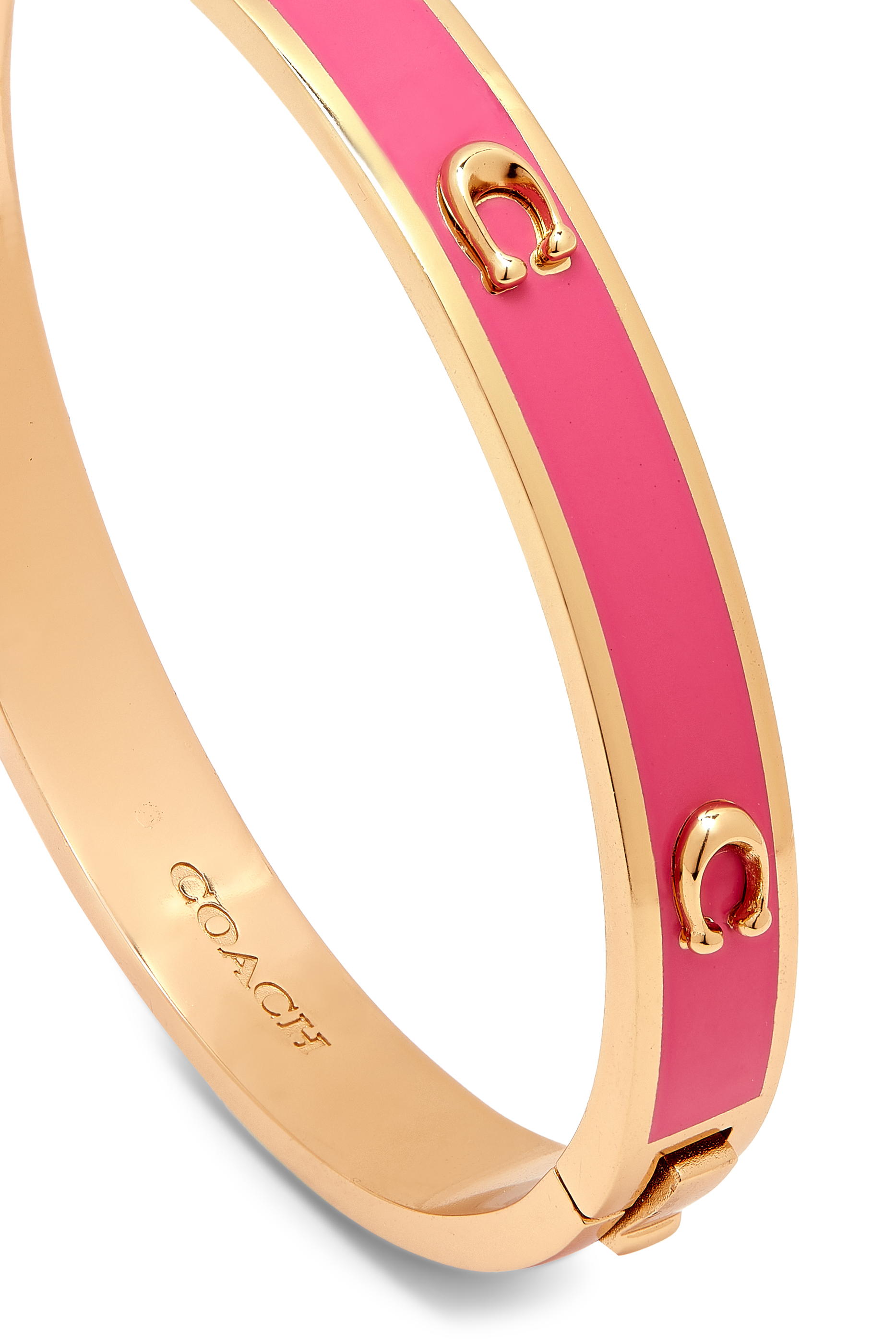 Pegged C Enamel Hinged Bangle Bracelet