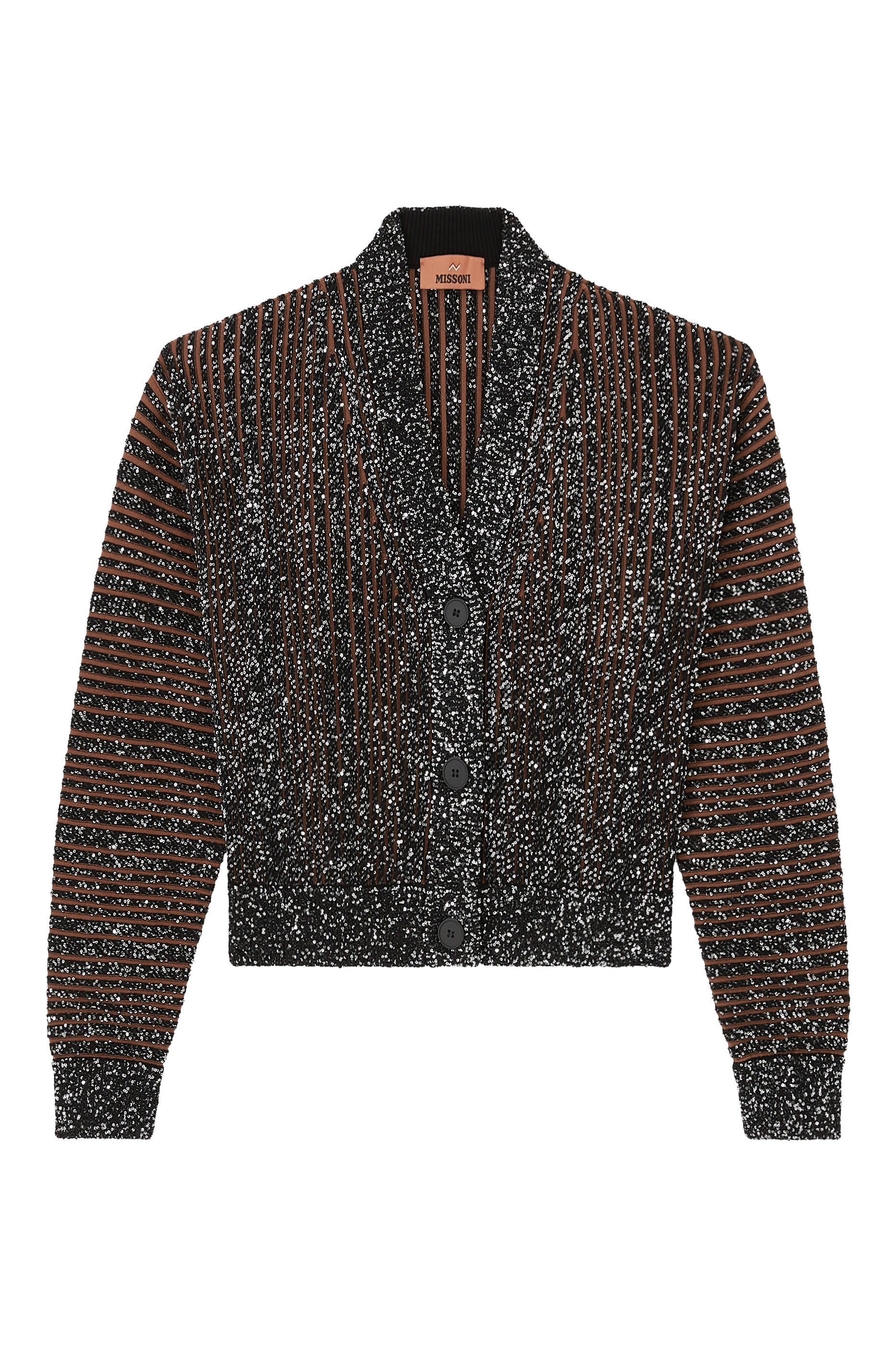 Partialized Knit Sequinned Long Sleeve Buttoned Cardigan