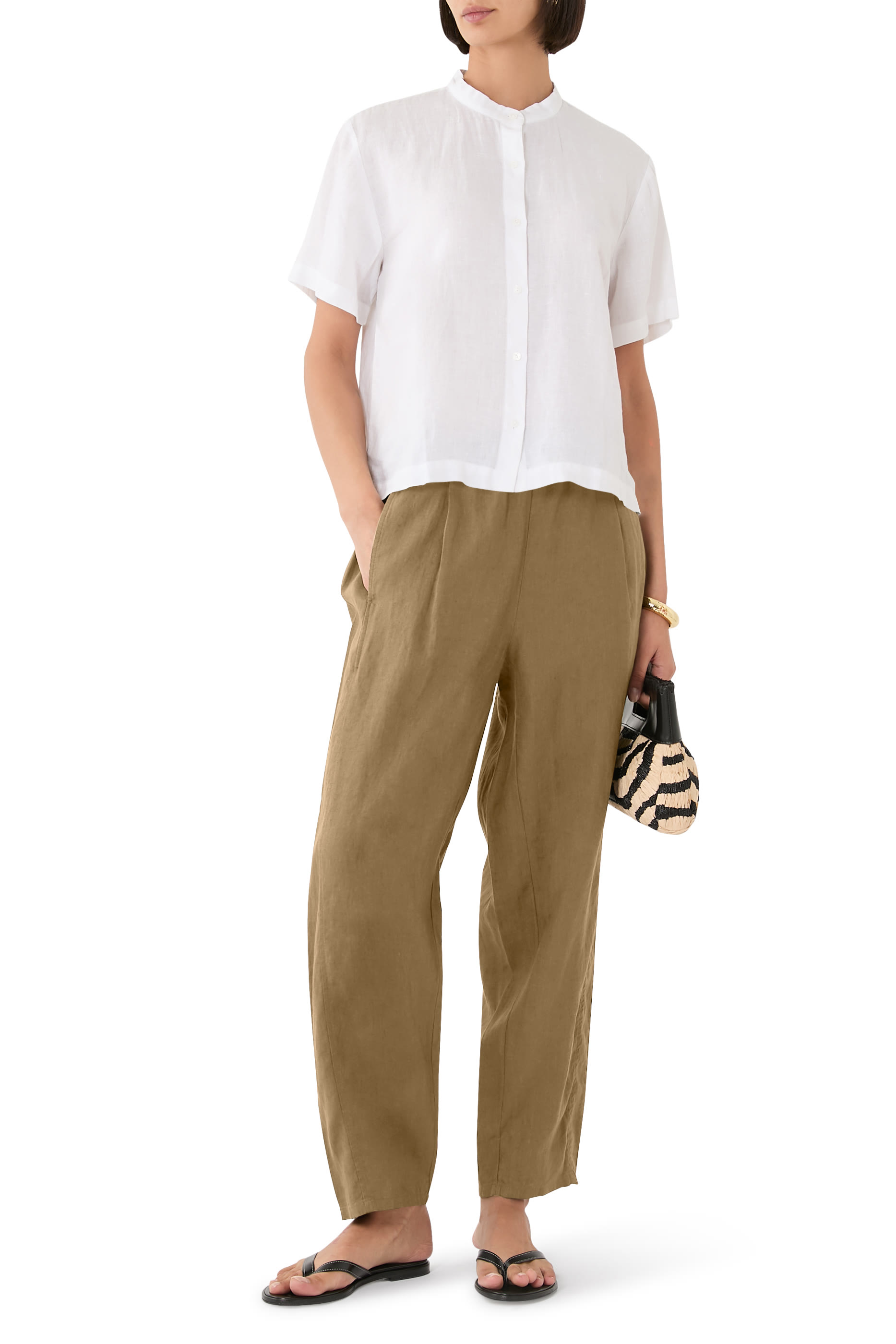 Organic Handkerchief Linen Mandarin Collar Shirt