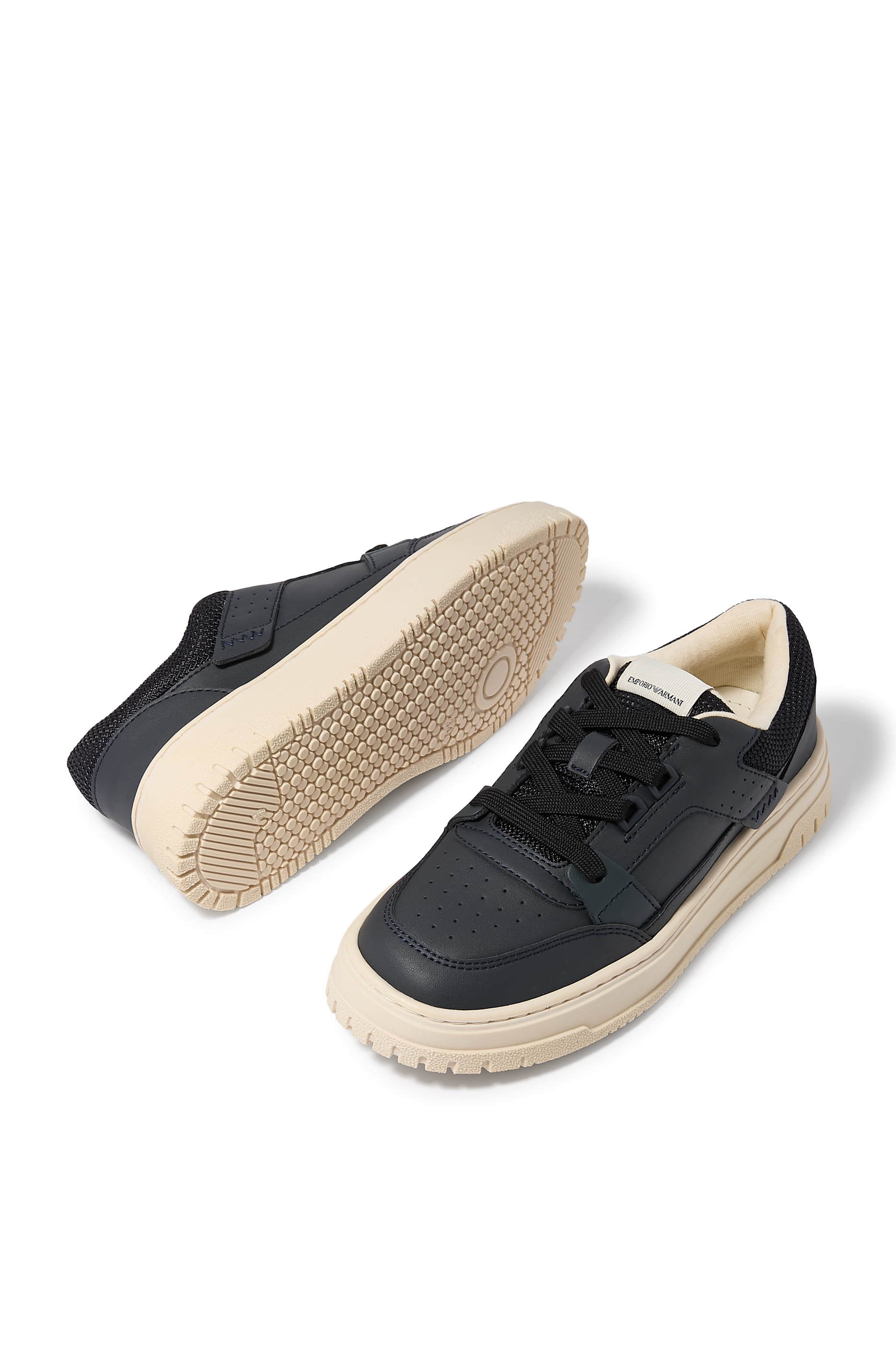 Kids Leather Sneakers with Mesh Details