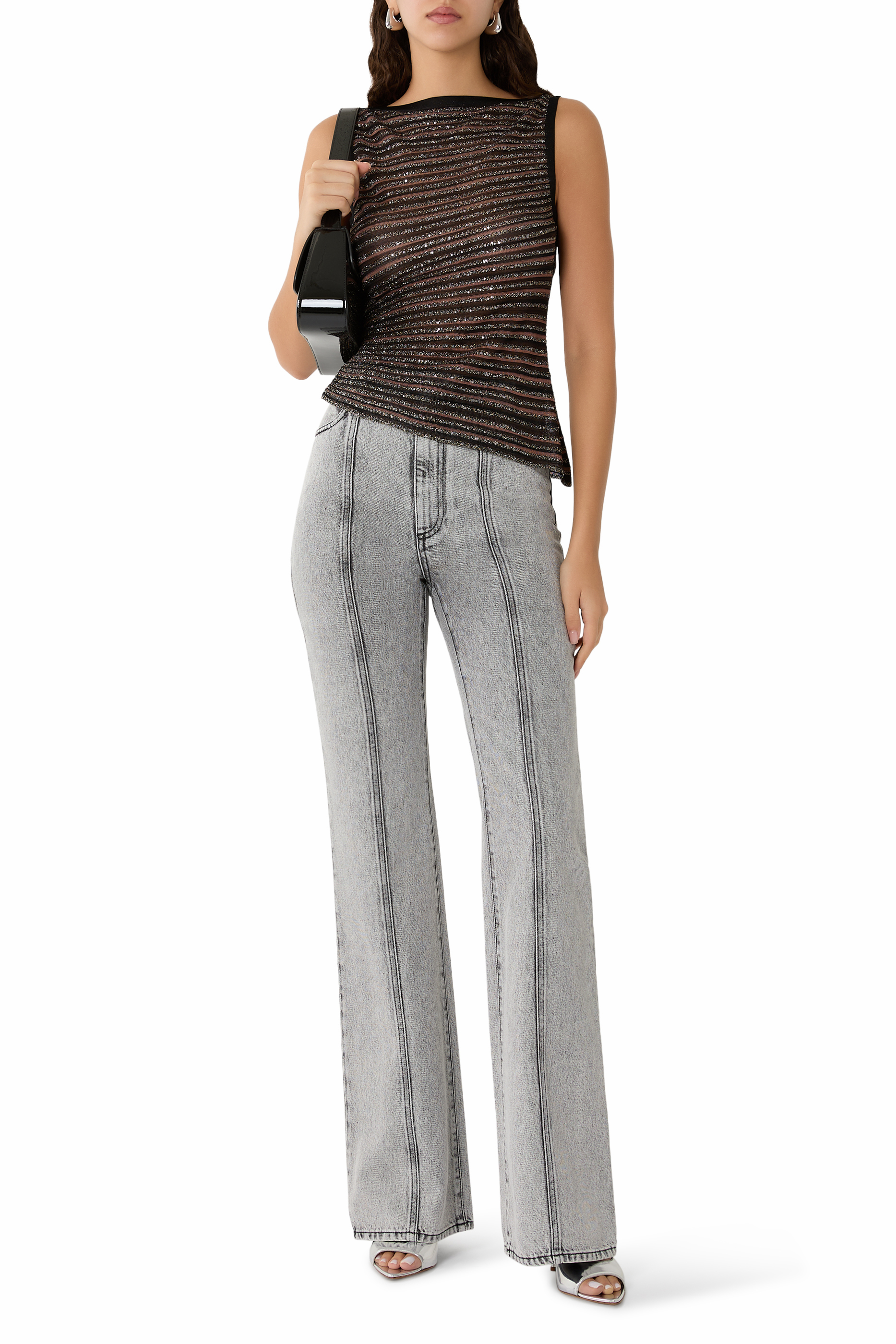 Partialized Sequinned Knit Sleeveless Asymmetric Top