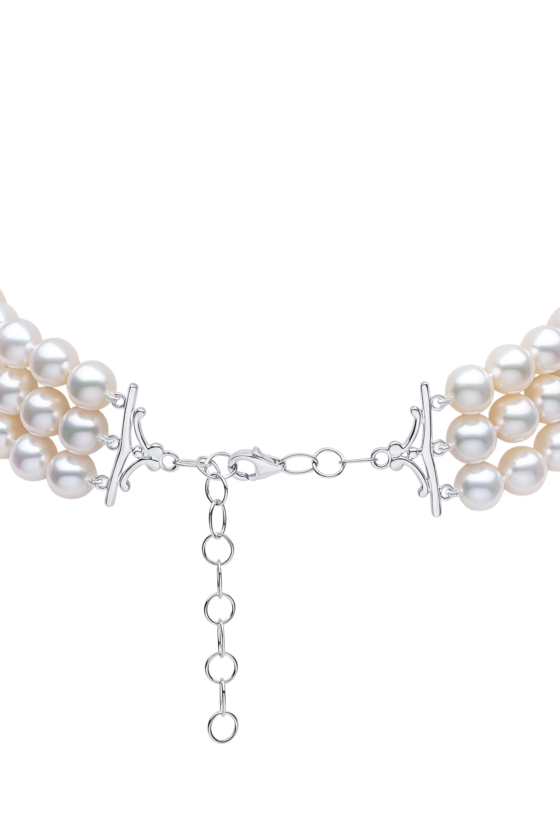  Classic Clasp Choker, 18K White Gold with Freshwater Pearls & Diamonds