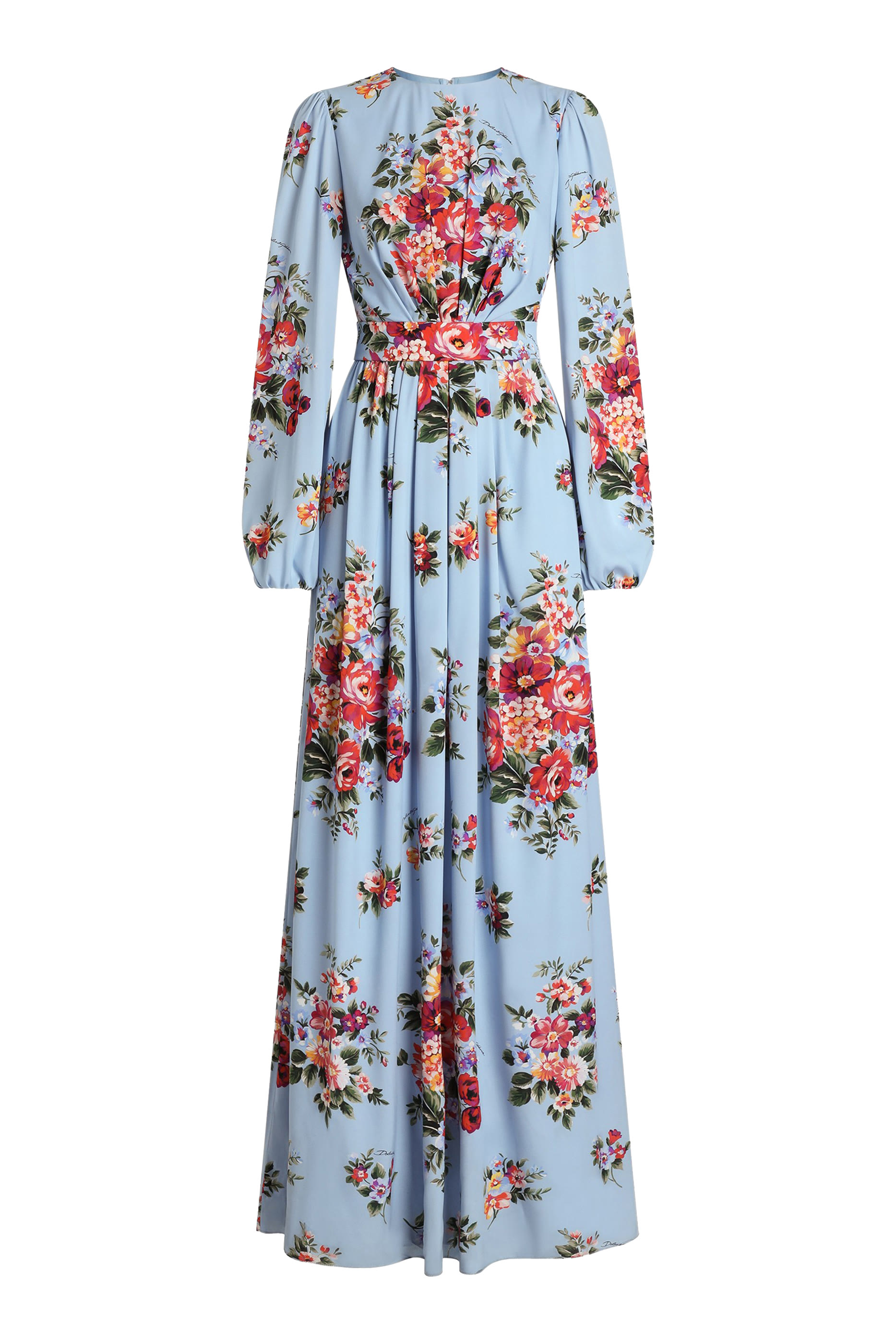 Flower Bouquet-Print Charmeuse Dress