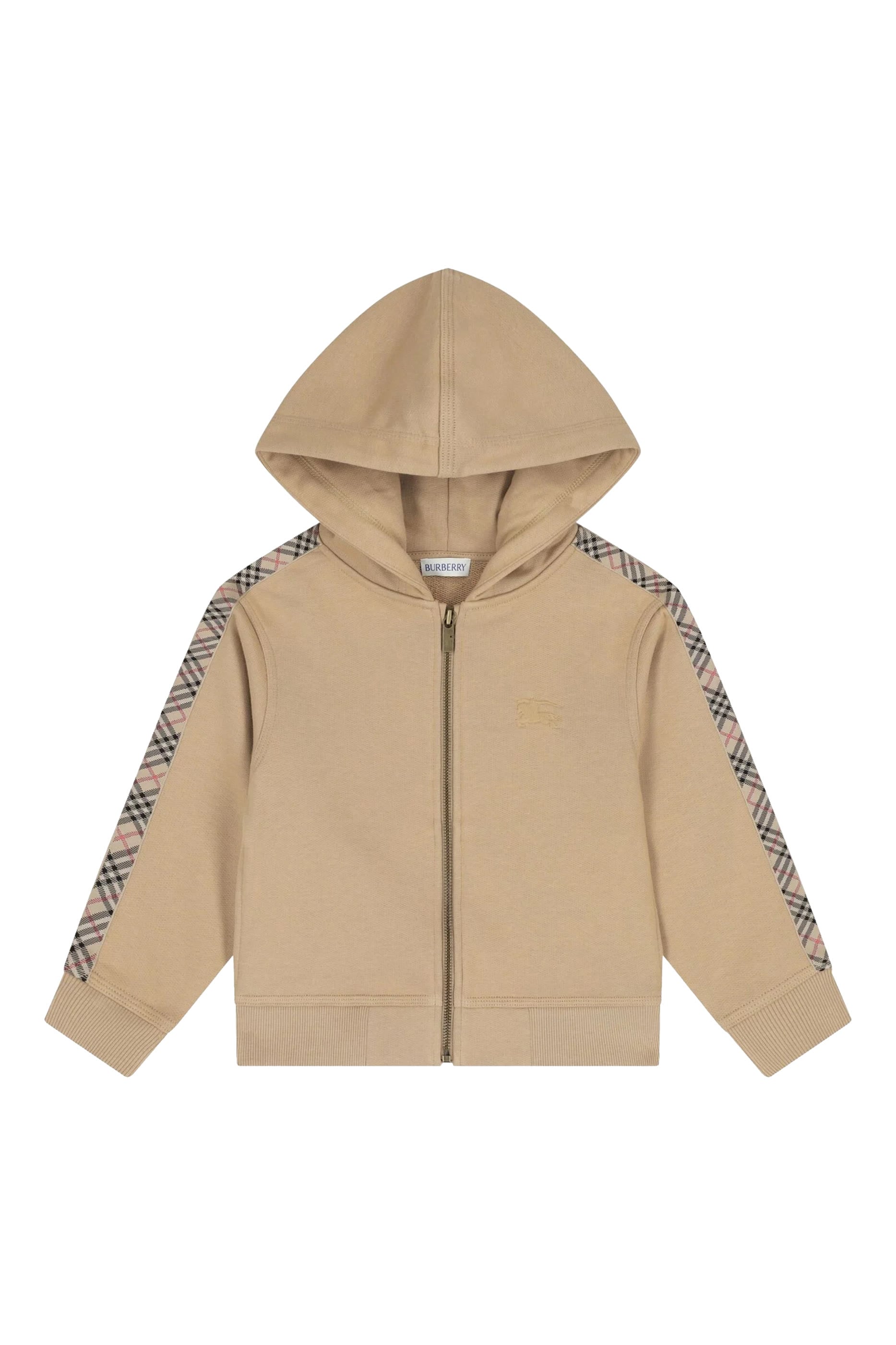 Kids Check Trim Cotton Zip Hoodie