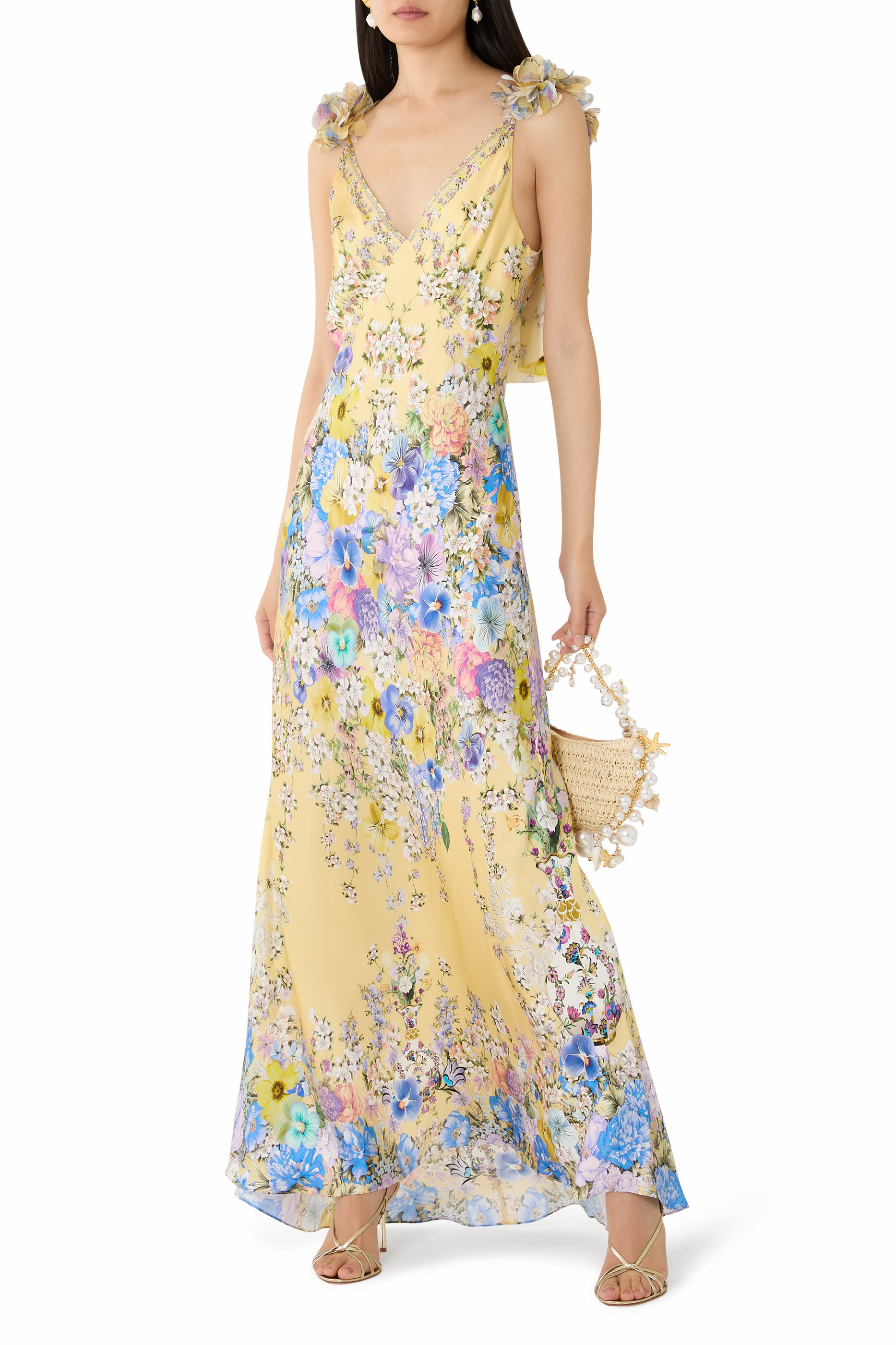 V-Neck Bias Back Frill Slip Dress