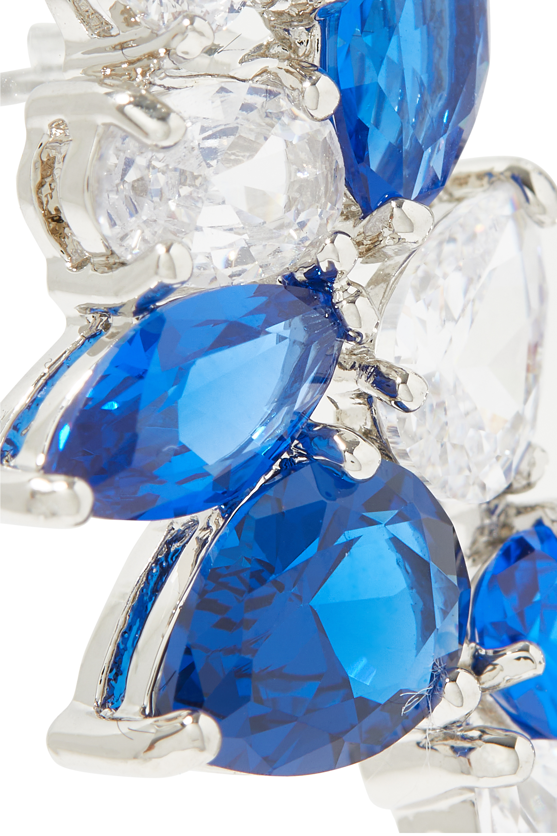 Multi CZ Crescent Earrings, Rhodium-Plated Brass, Emerald & Cubic Zirconia