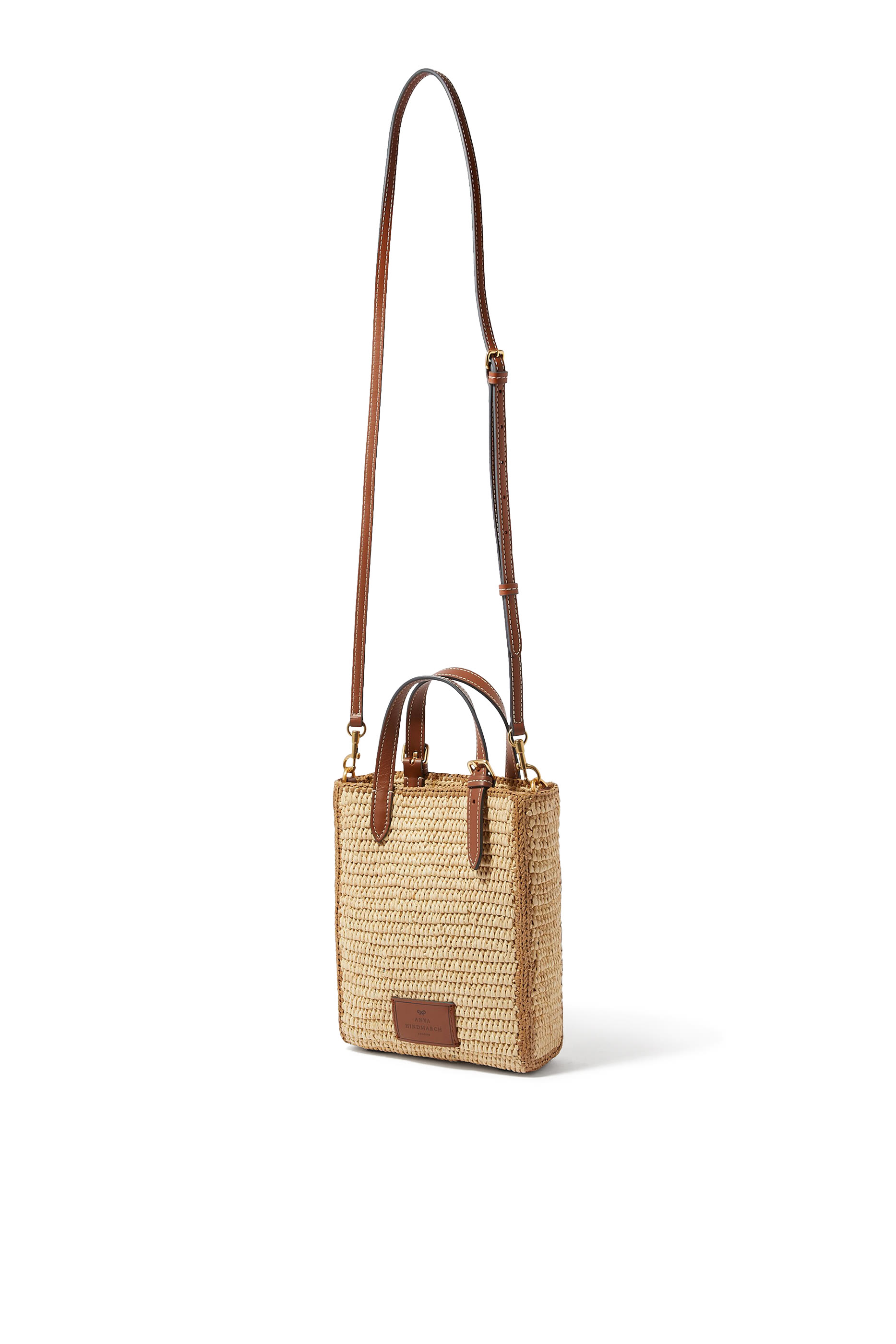 N/S Raffia Eyes Mini Cross-Body Tote Bag