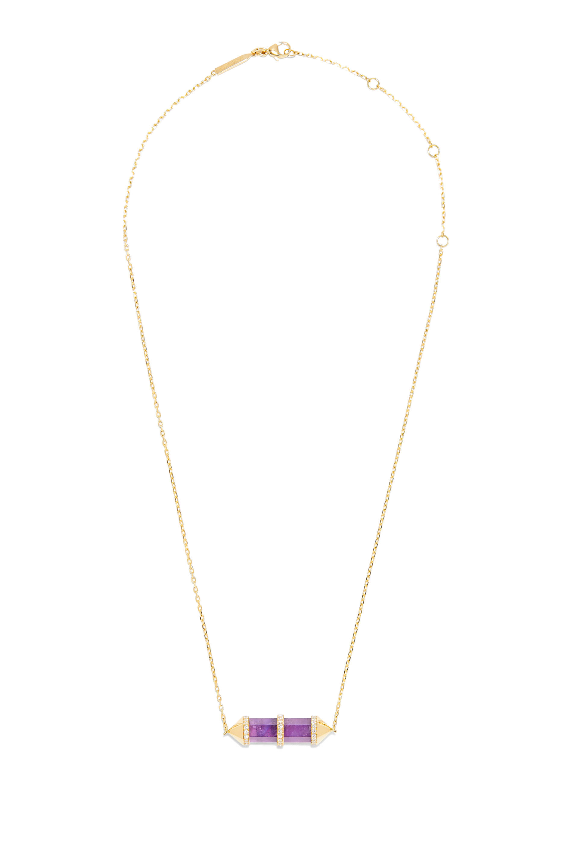 Horizontal Chakra Necklace, 18k Yellow Gold with Diamonds & Amethyst