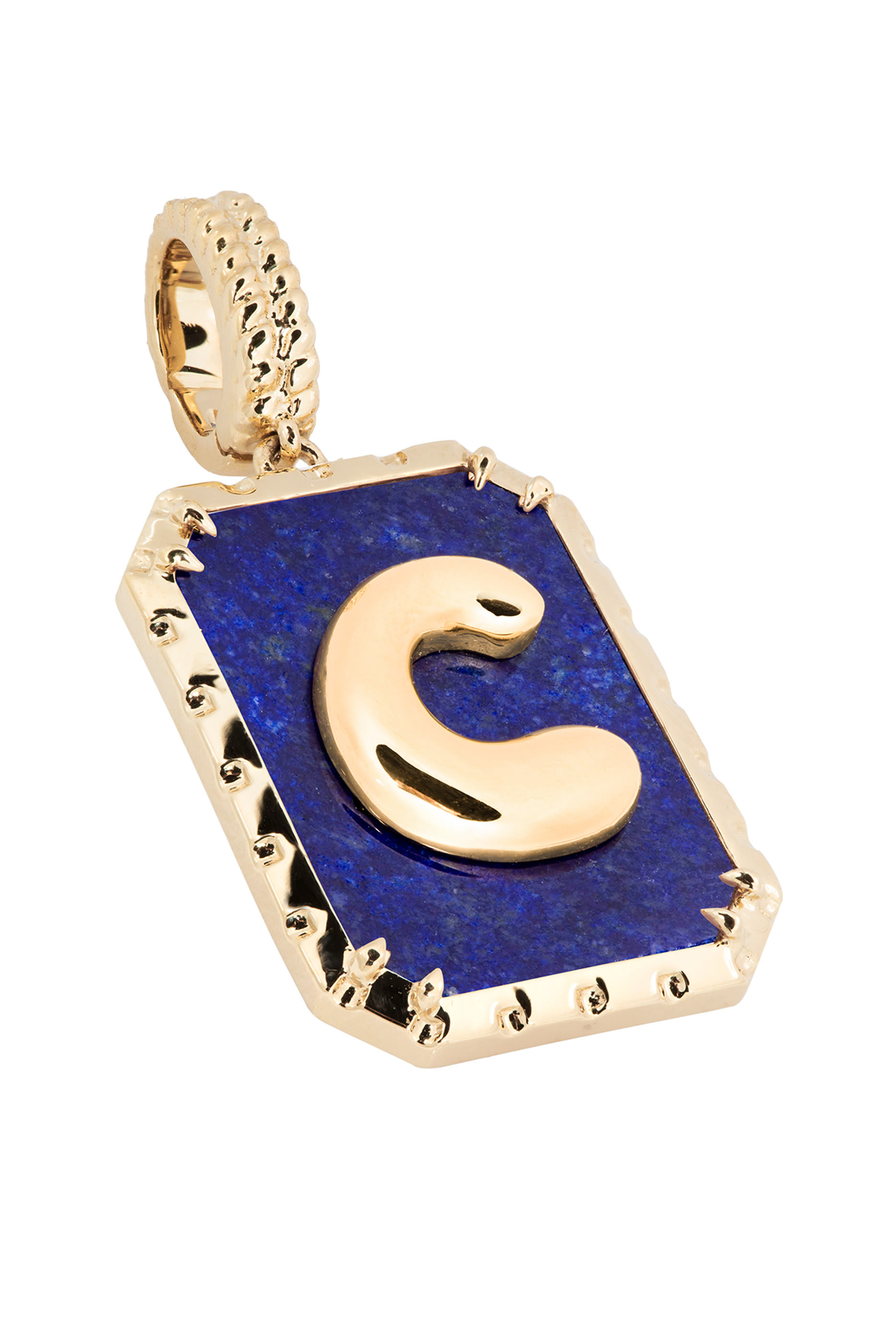 Letter C Charm, 18K Yellow Gold & Lapis