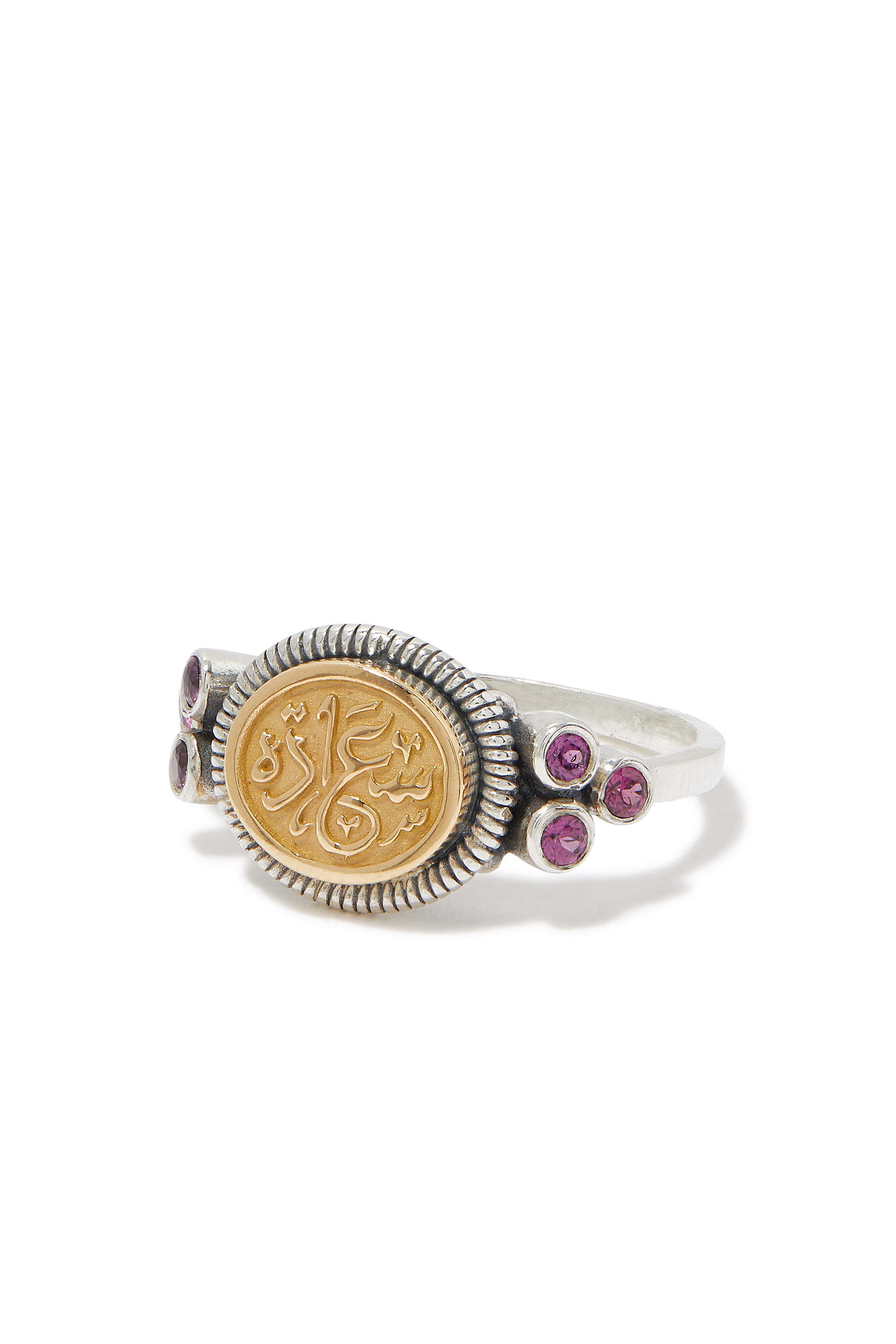 Happiness Ring, Sterling Silver & 18K Yellow Gold, Garnet
