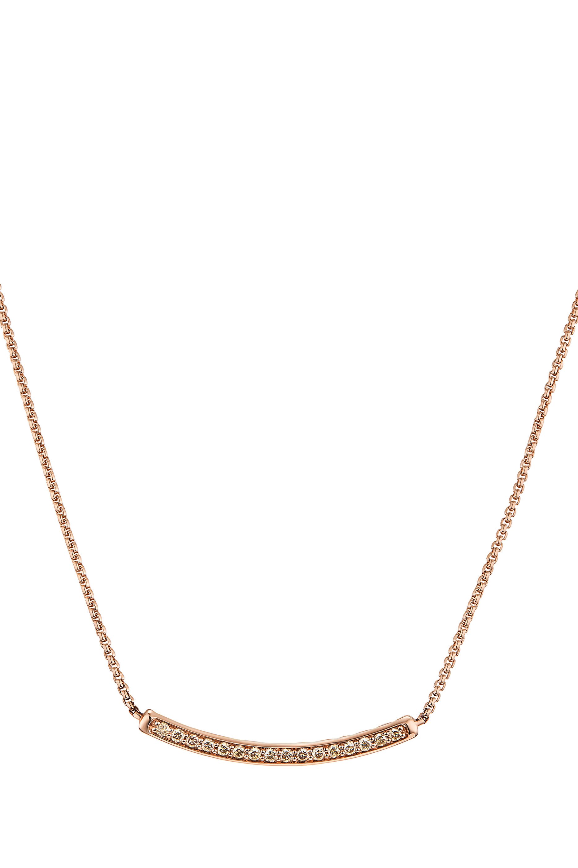 Petite Pave Bar 17in Necklace, 18k Pink Gold & Diamonds