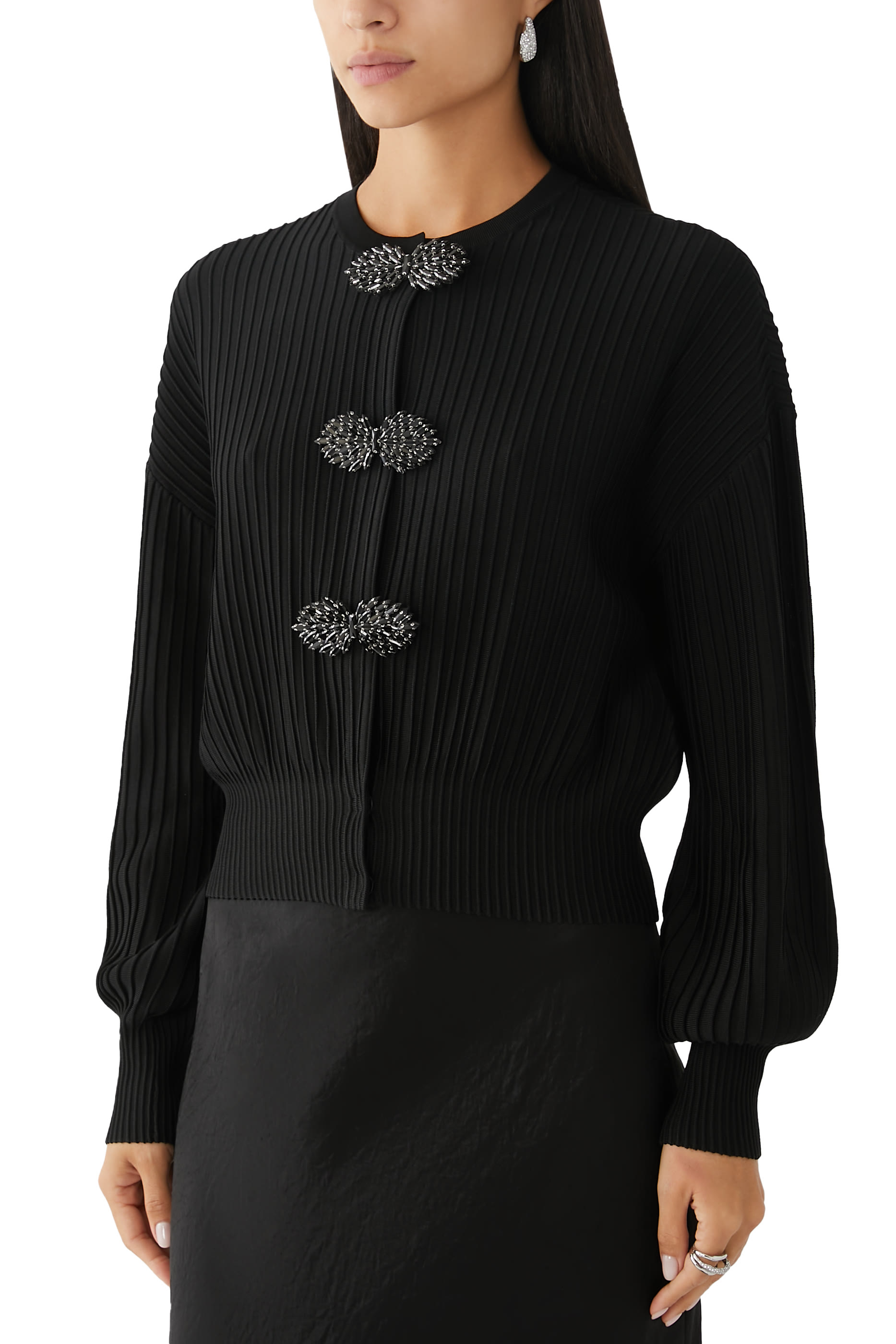 Ottoman-Fabric Cardigan with Jewel Details