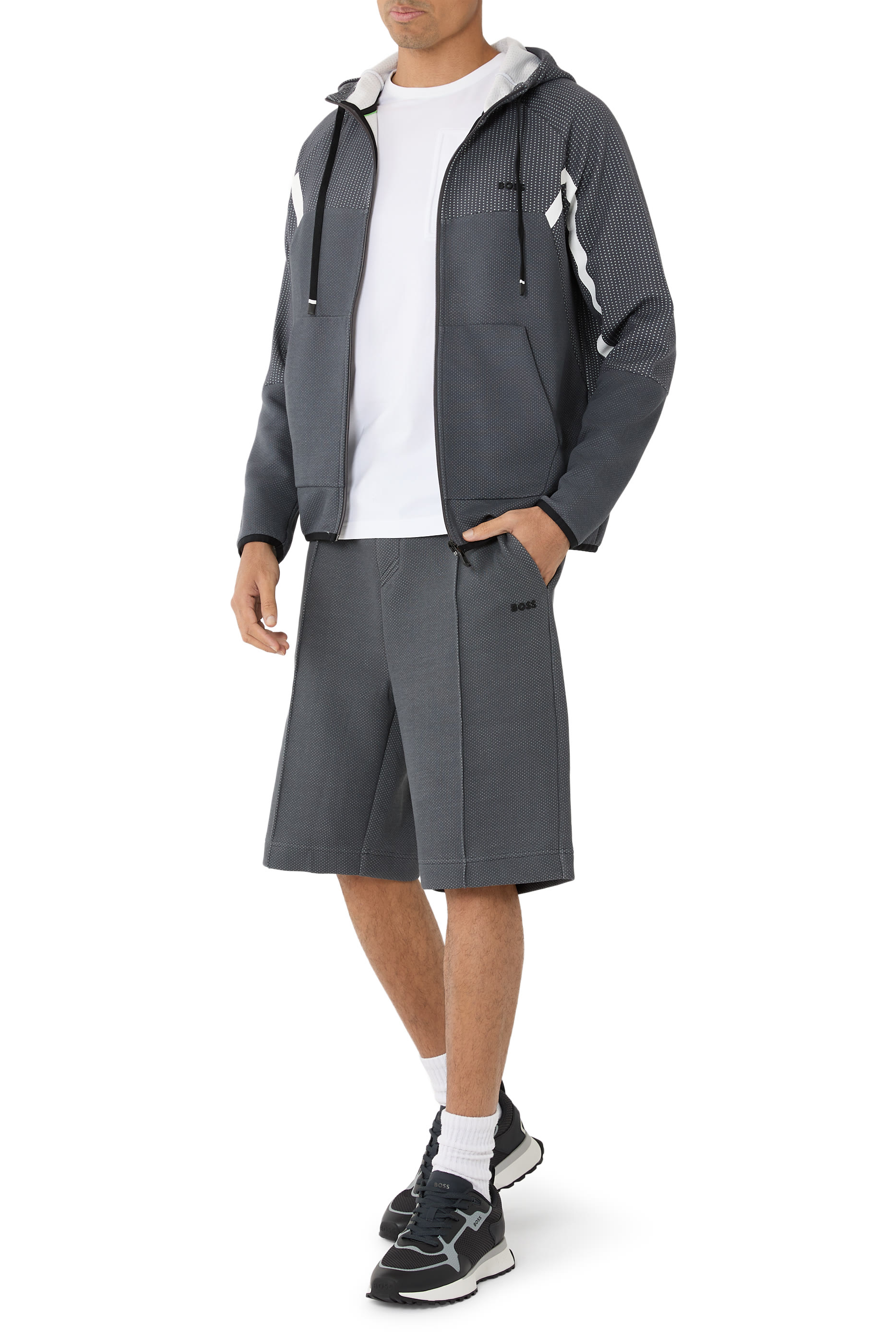 Quilted Jacquard Regular-Fit Zip-Up Hoodie