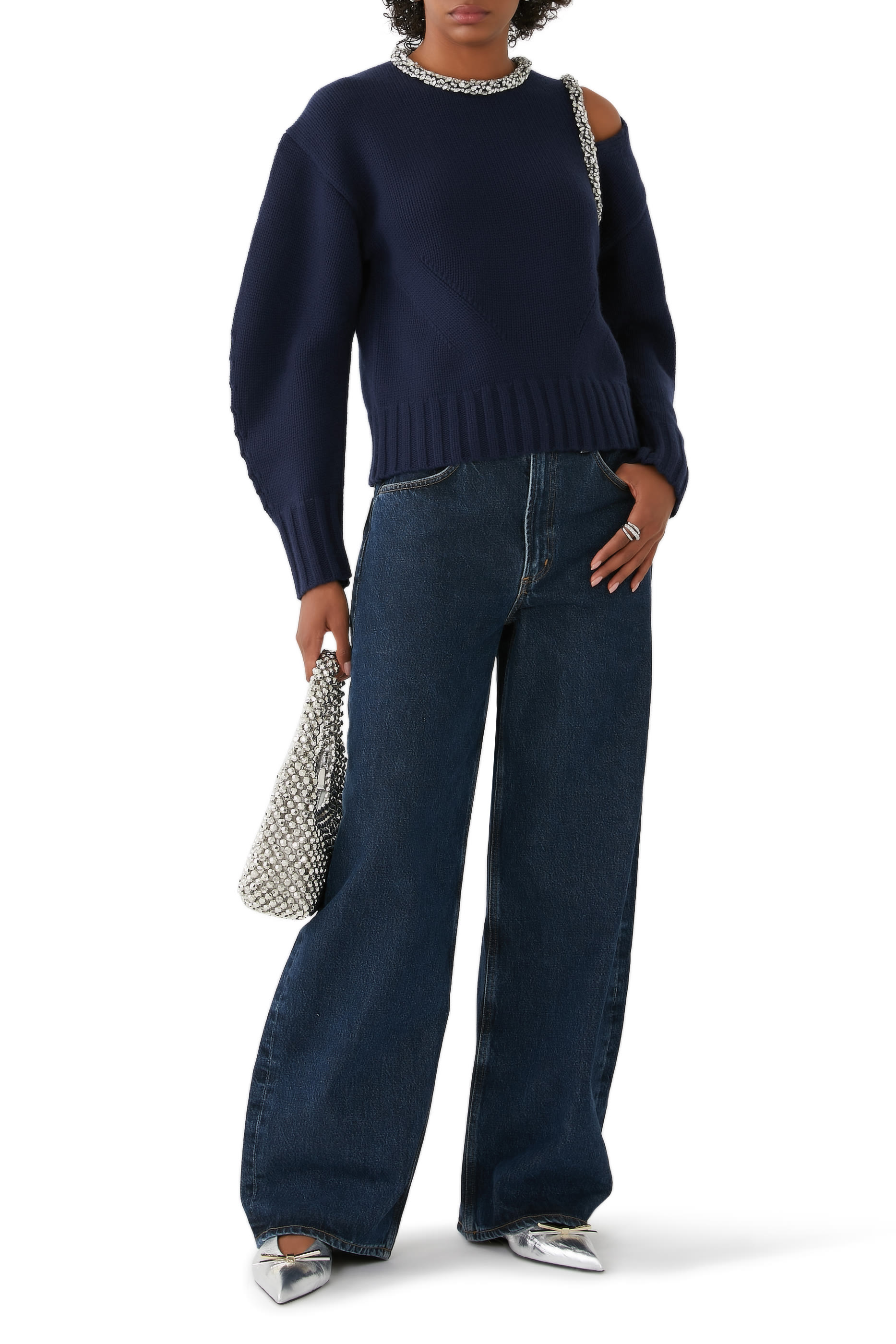 Monroe Cutout Crystal-Embellished Wool-Blend Sweater