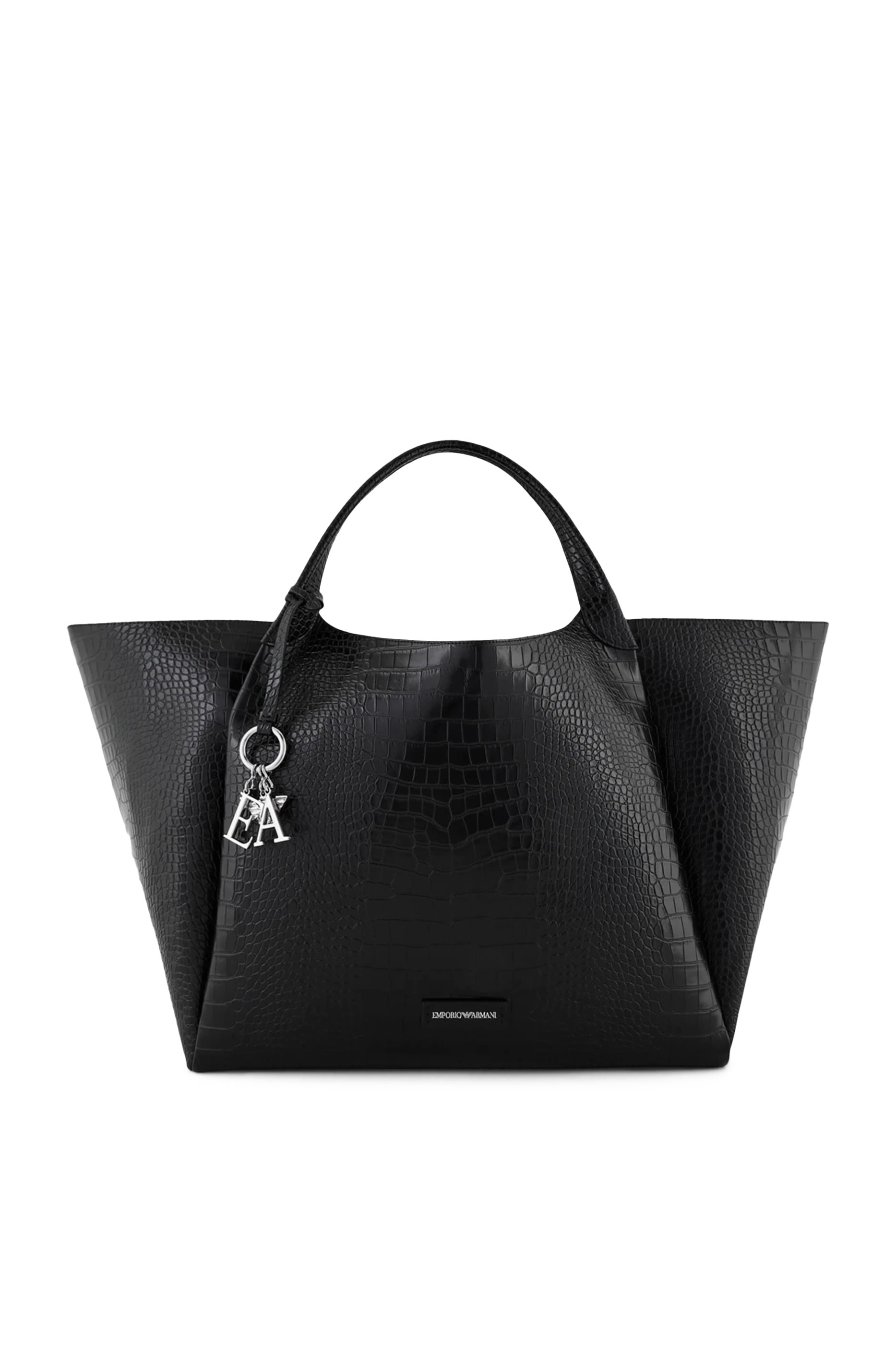 Croc-Embossed Faux Leather Shopping Tote Bag