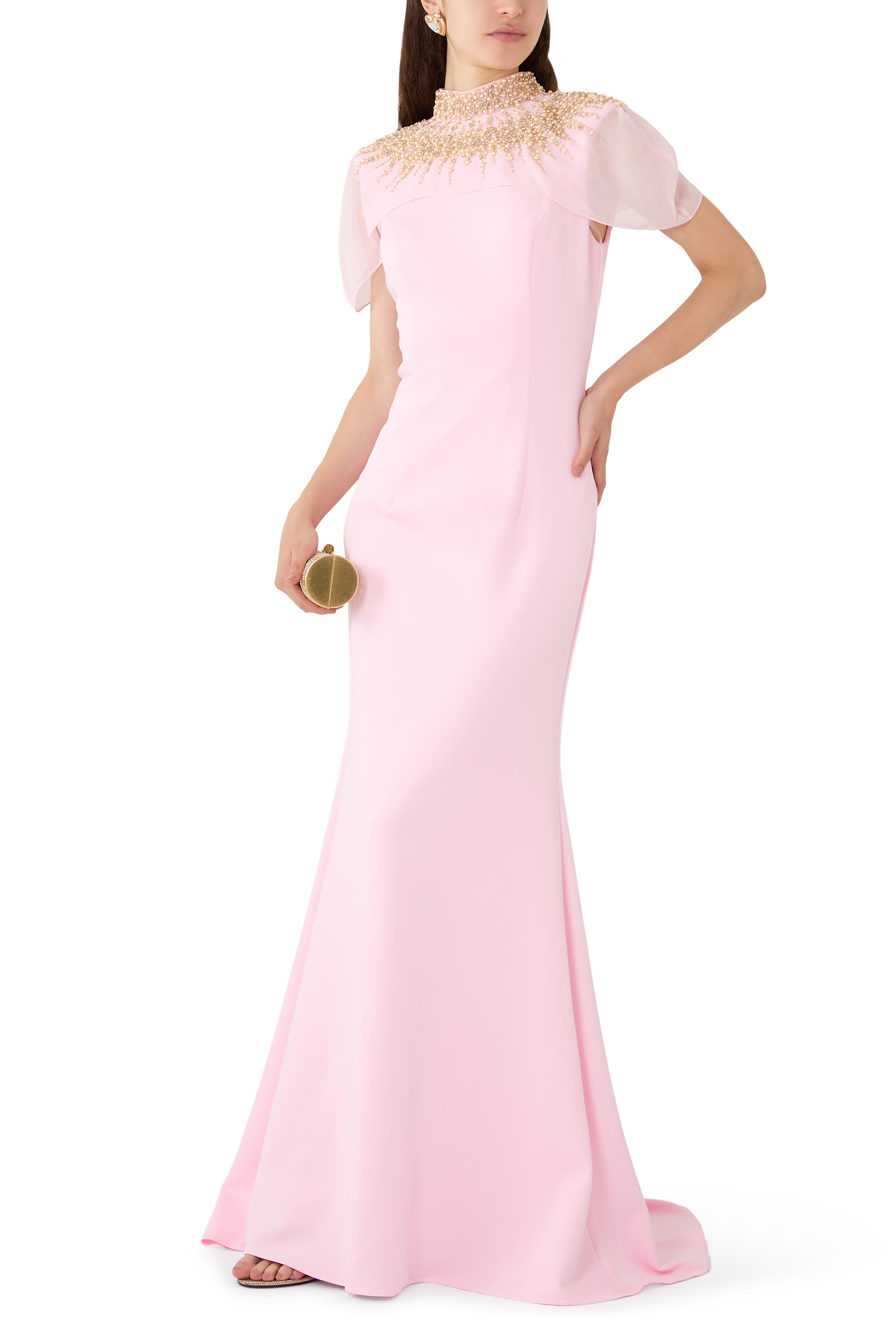Crystal Collar Crepe Gown