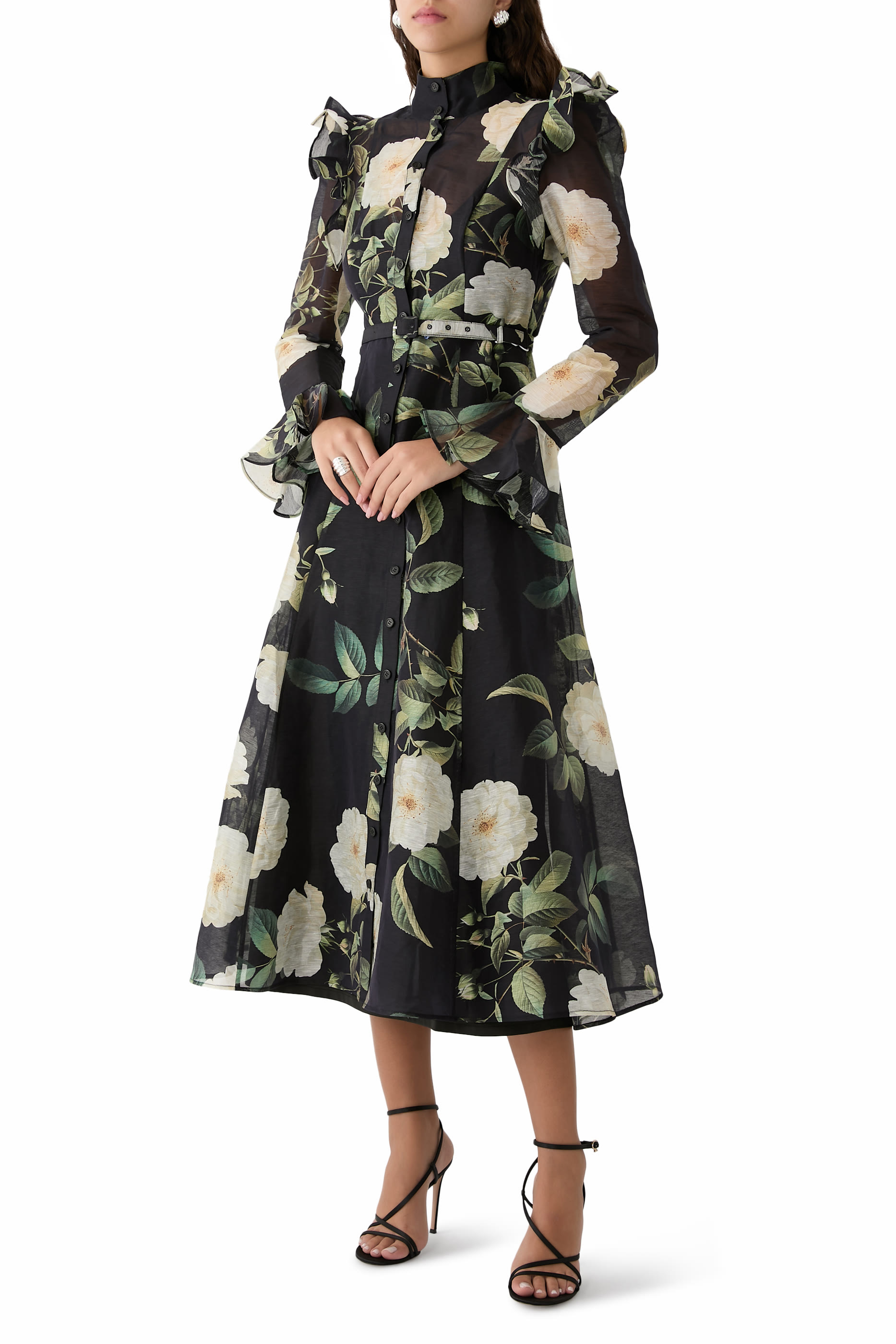 Katrina Butterfly Sleeve Midi Dress, White Rose