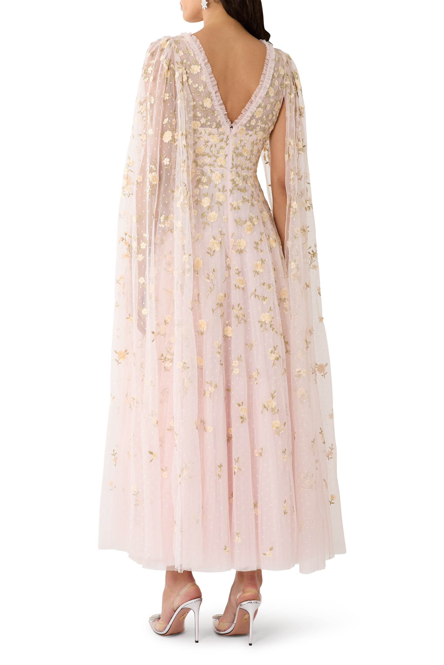 Lea Ditsy Cape Sleeve Ankle Gown