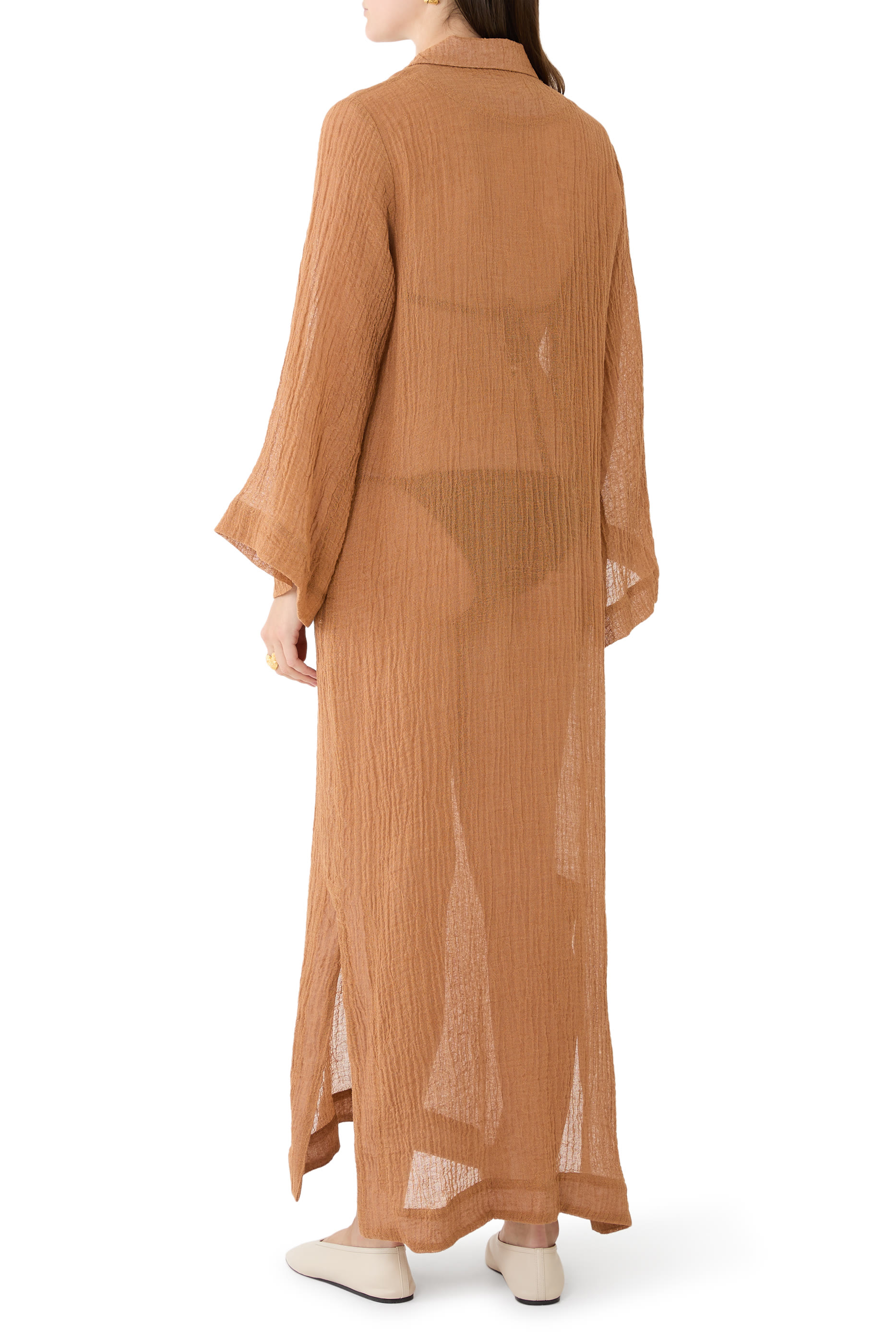 Crinkled Linen-Blend Gauze Kaftan