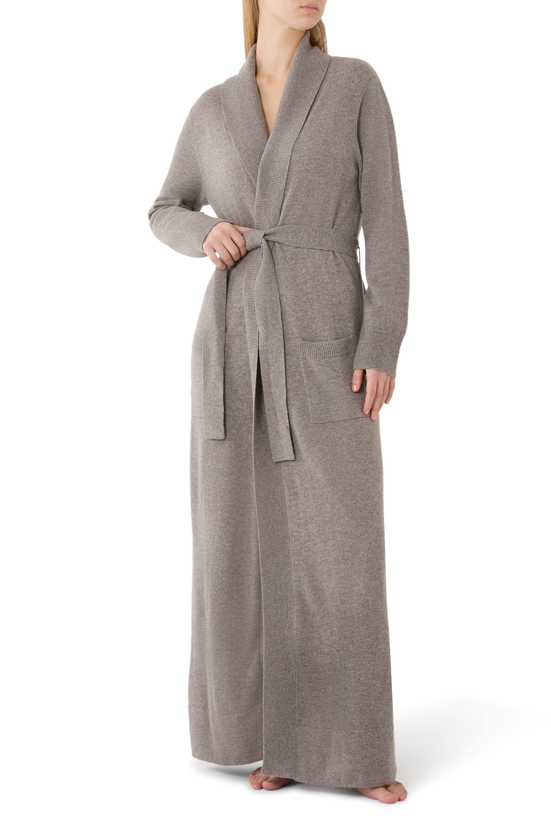  Long Shawl Collar Cashmere Robe 