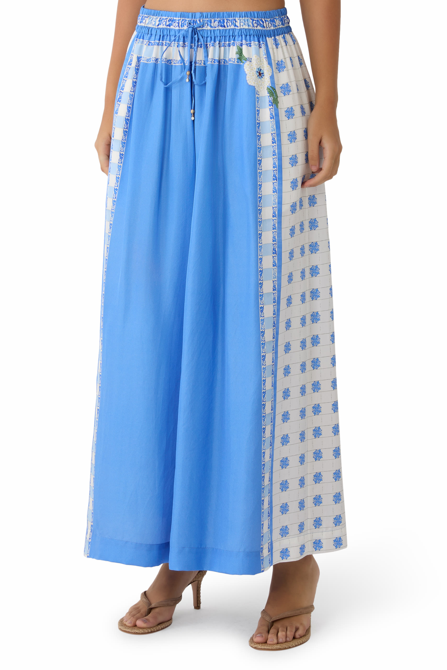 Printed Wide-Leg Elastic Waist Pants