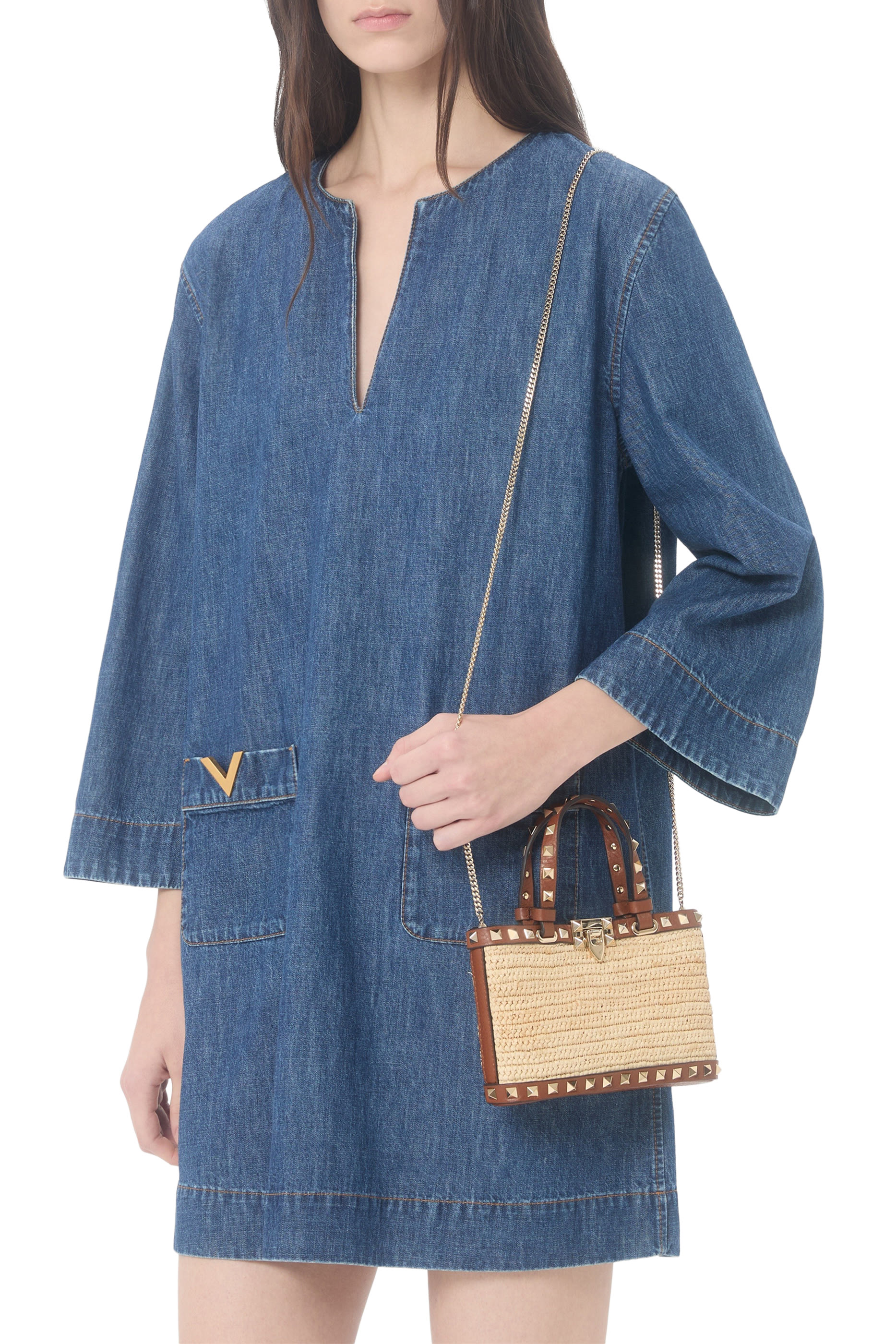 Rockstud Raffia Mini Shopping Bag