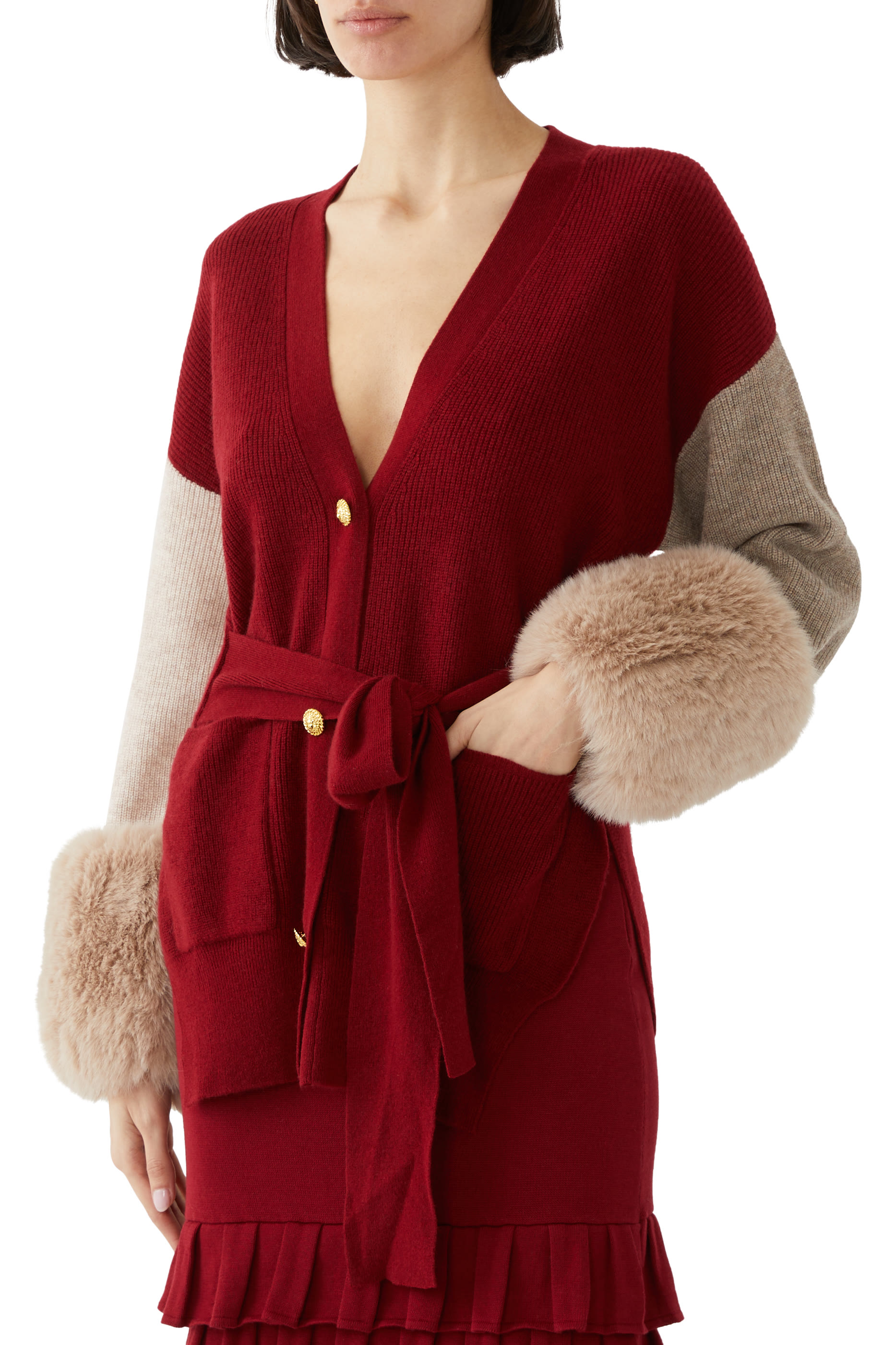 Tie Detail Faux Cuff Cardigan