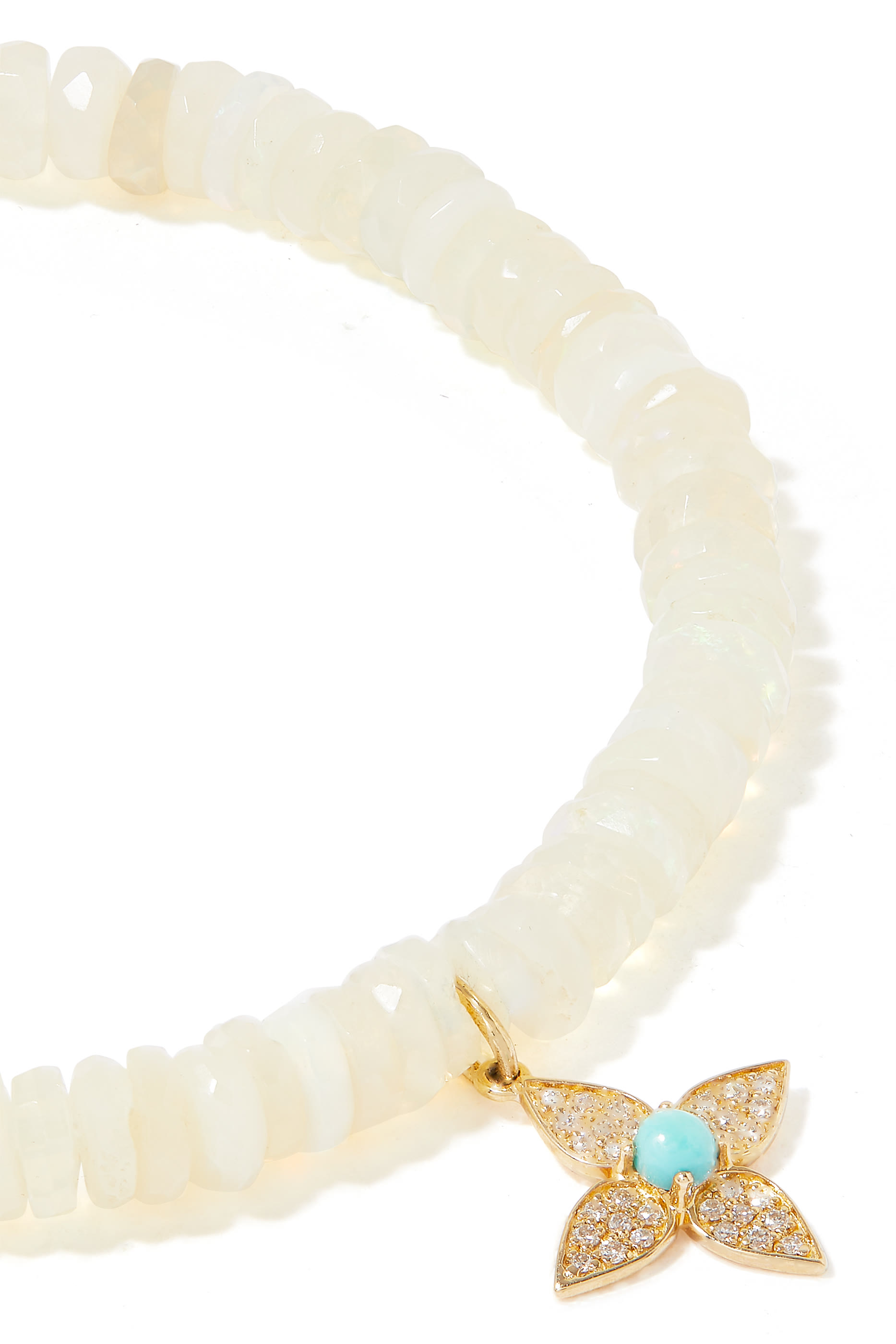 Paisley Flower Beaded Bracelet, 14k Yellow Gold with Opals & Diamonds